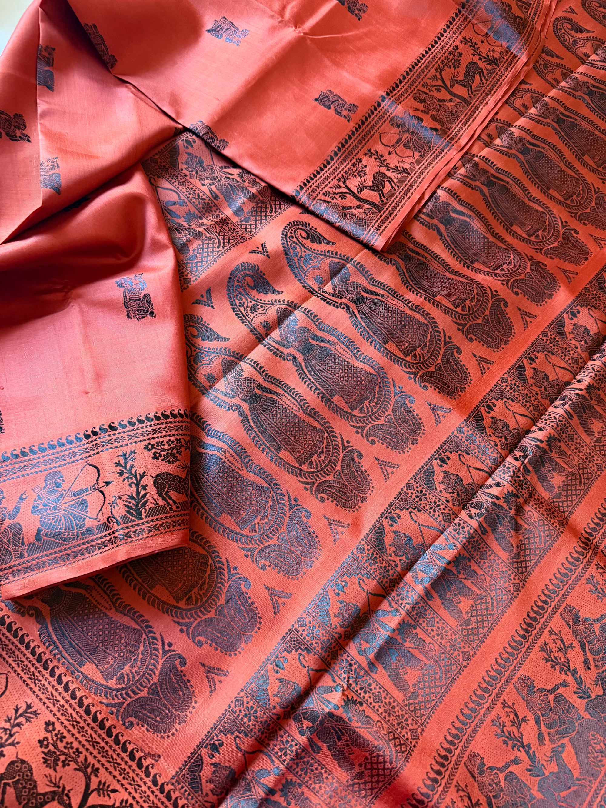 Baluchari Silk - Tomato Red
