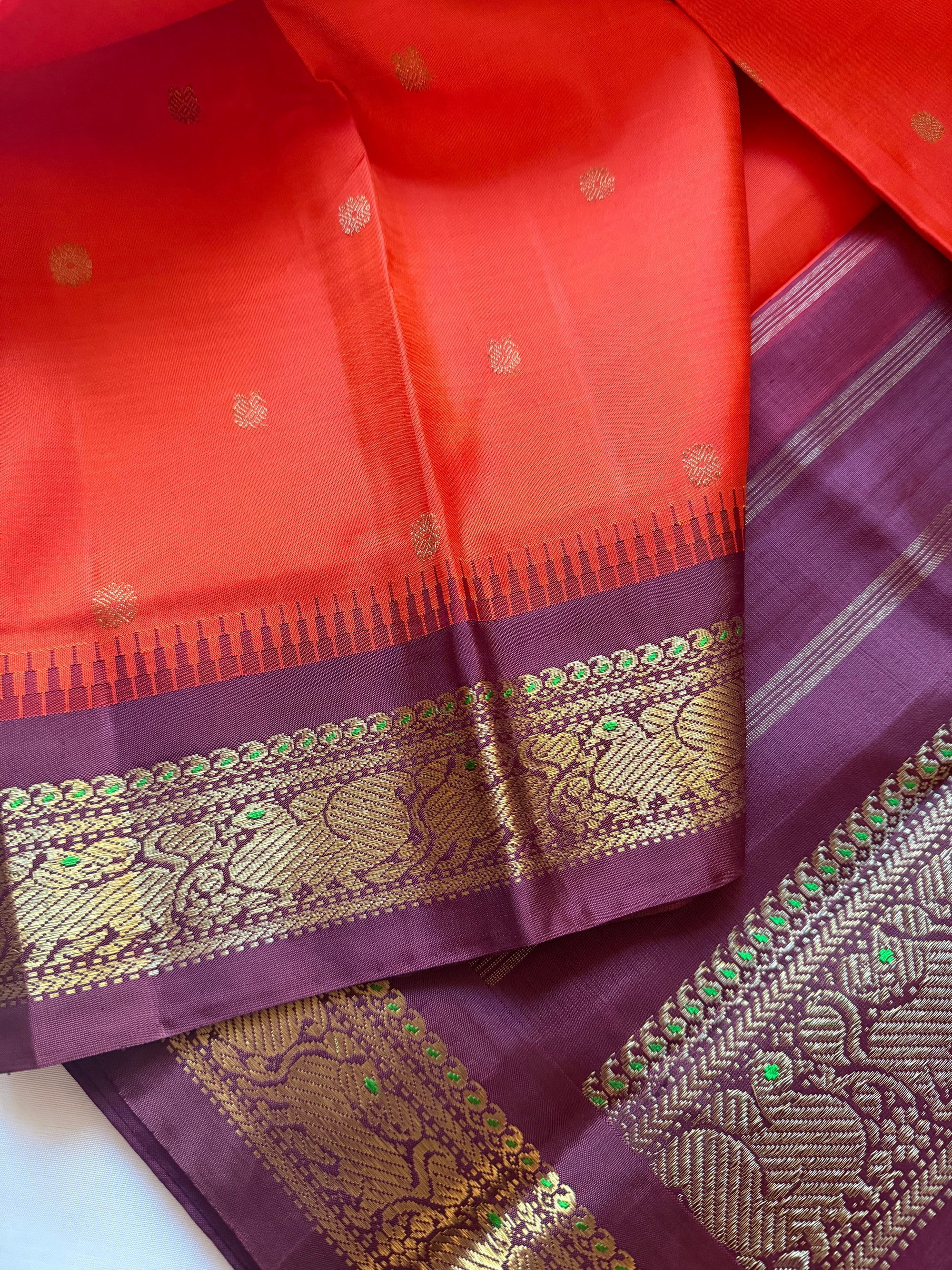 MYTHILI:  Korvai Kanjivaram (Orange &amp; Kanchana Brown)