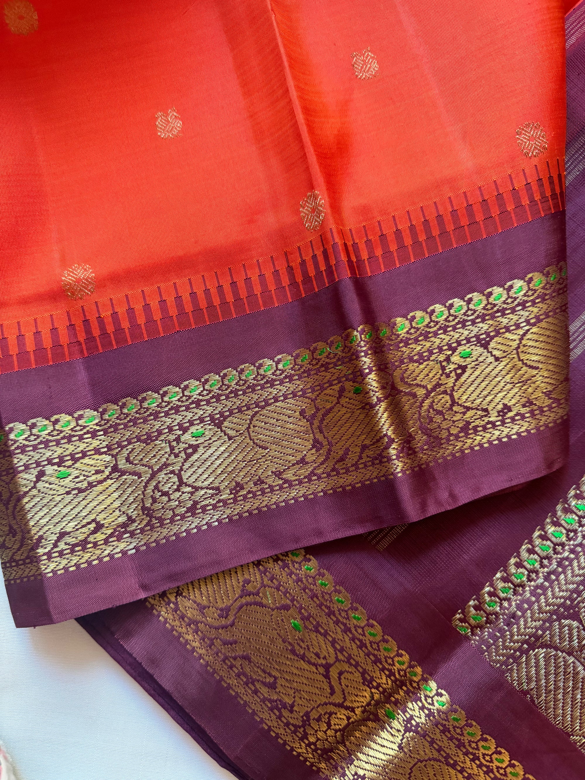 MYTHILI:  Korvai Kanjivaram (Orange &amp; Kanchana Brown)