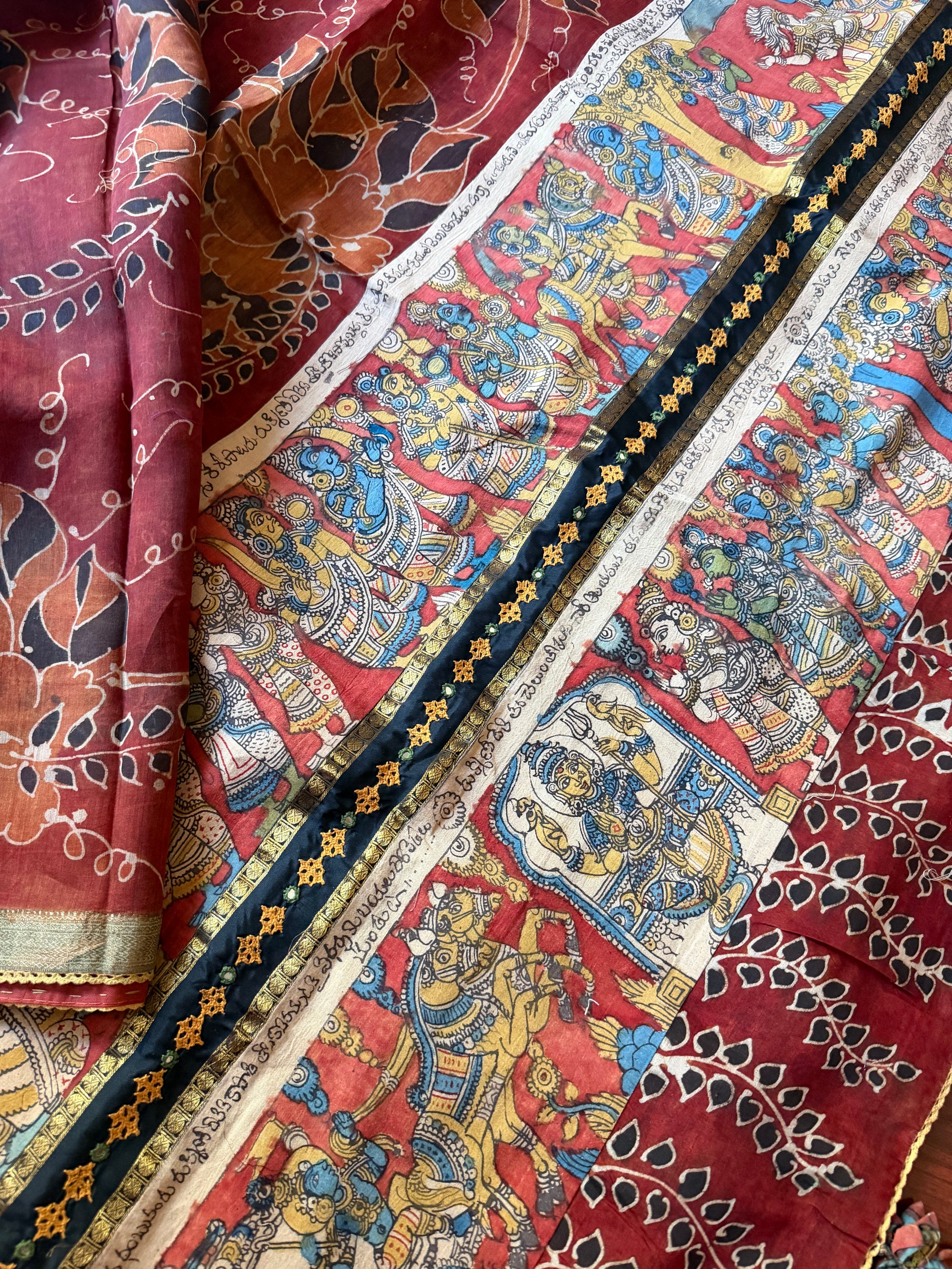 VRIKSHA: Handpainted Batik &amp; Pen Kalamkari on Maheswari Silk