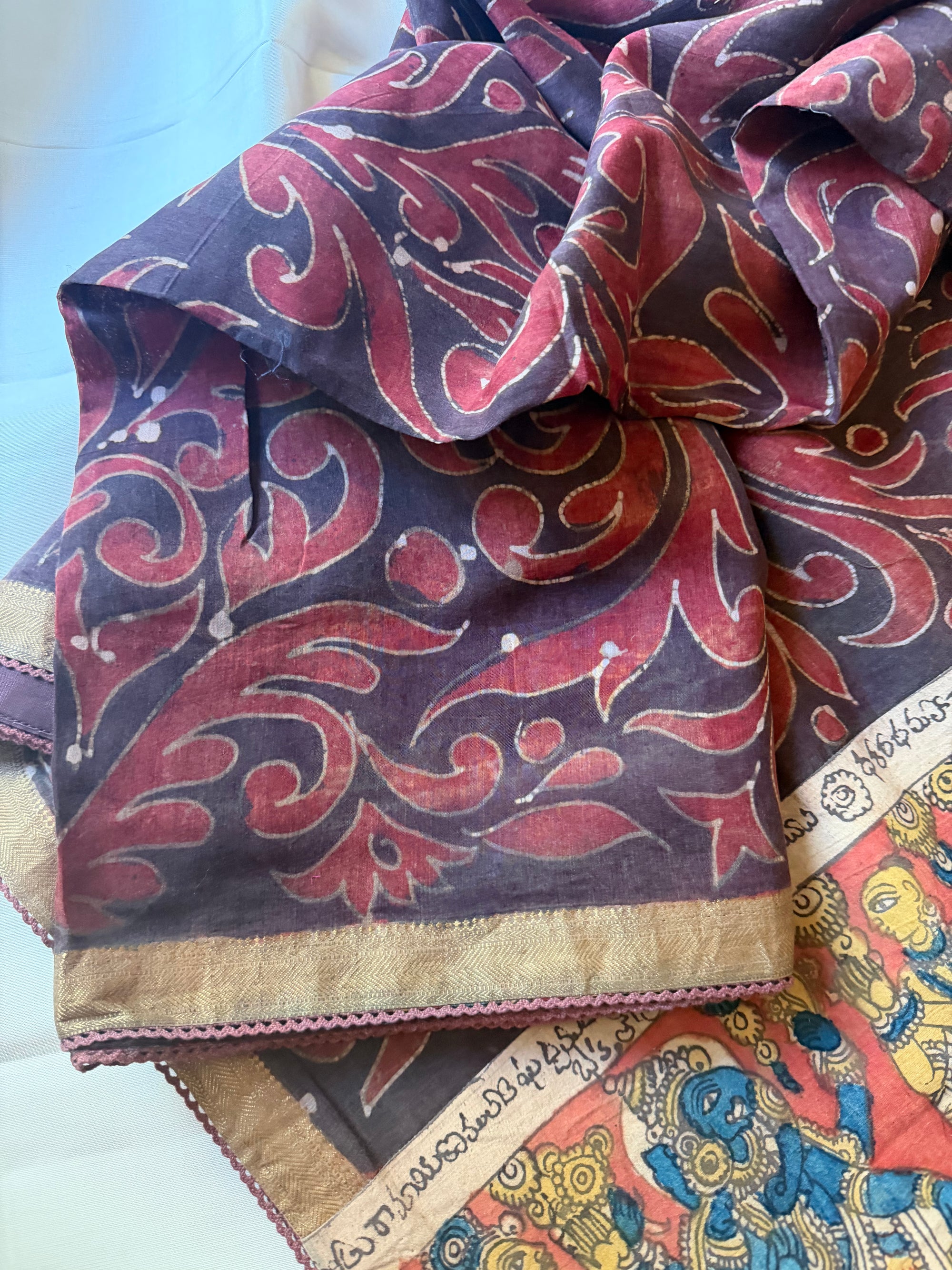 VRIKSHA: Handpainted Batik &amp; Pen Kalamkari on Maheswari Silk