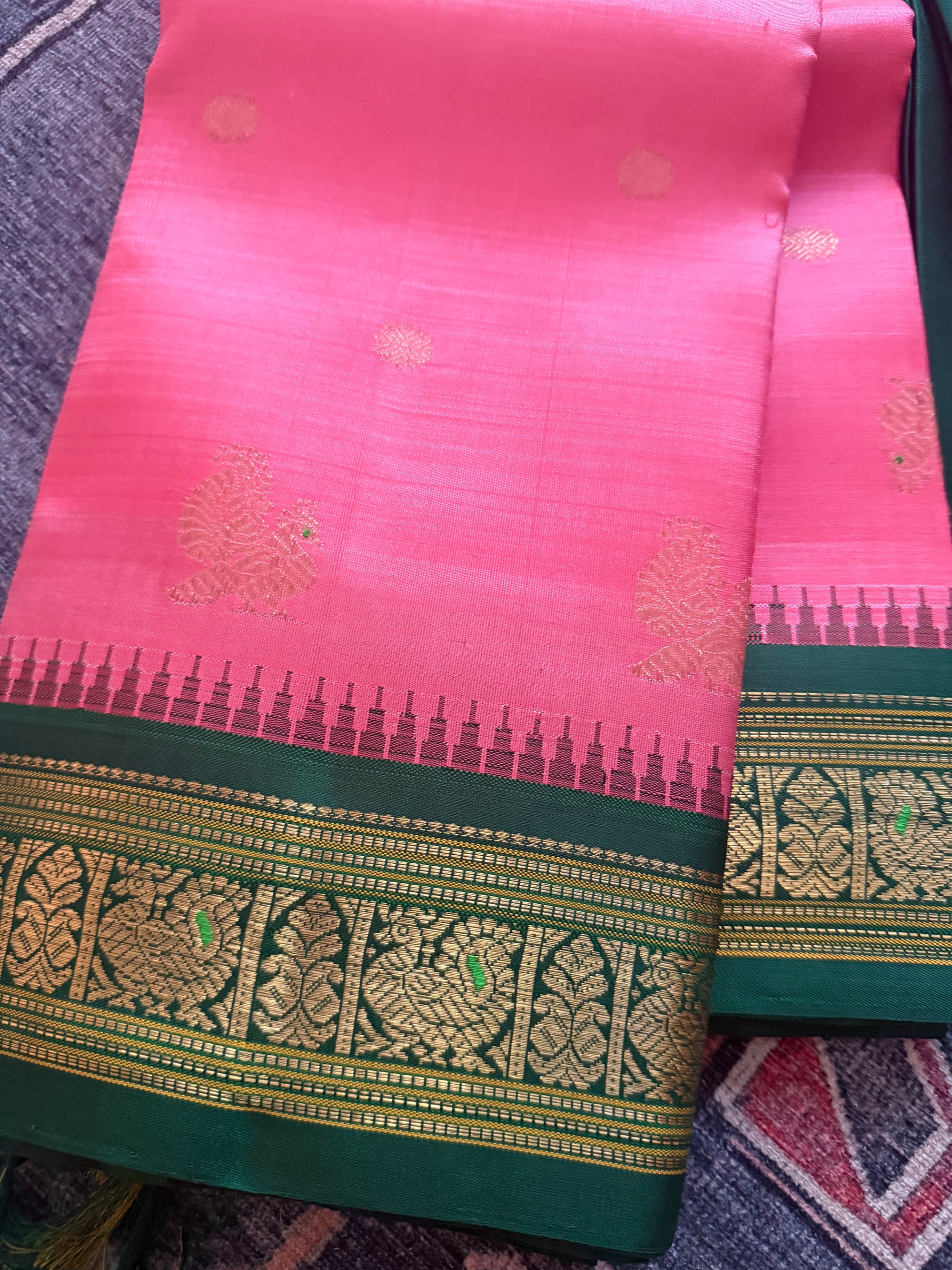 MYTHILI:  Vintage Inspired Korvai Kanjivaram (Lotus pink)