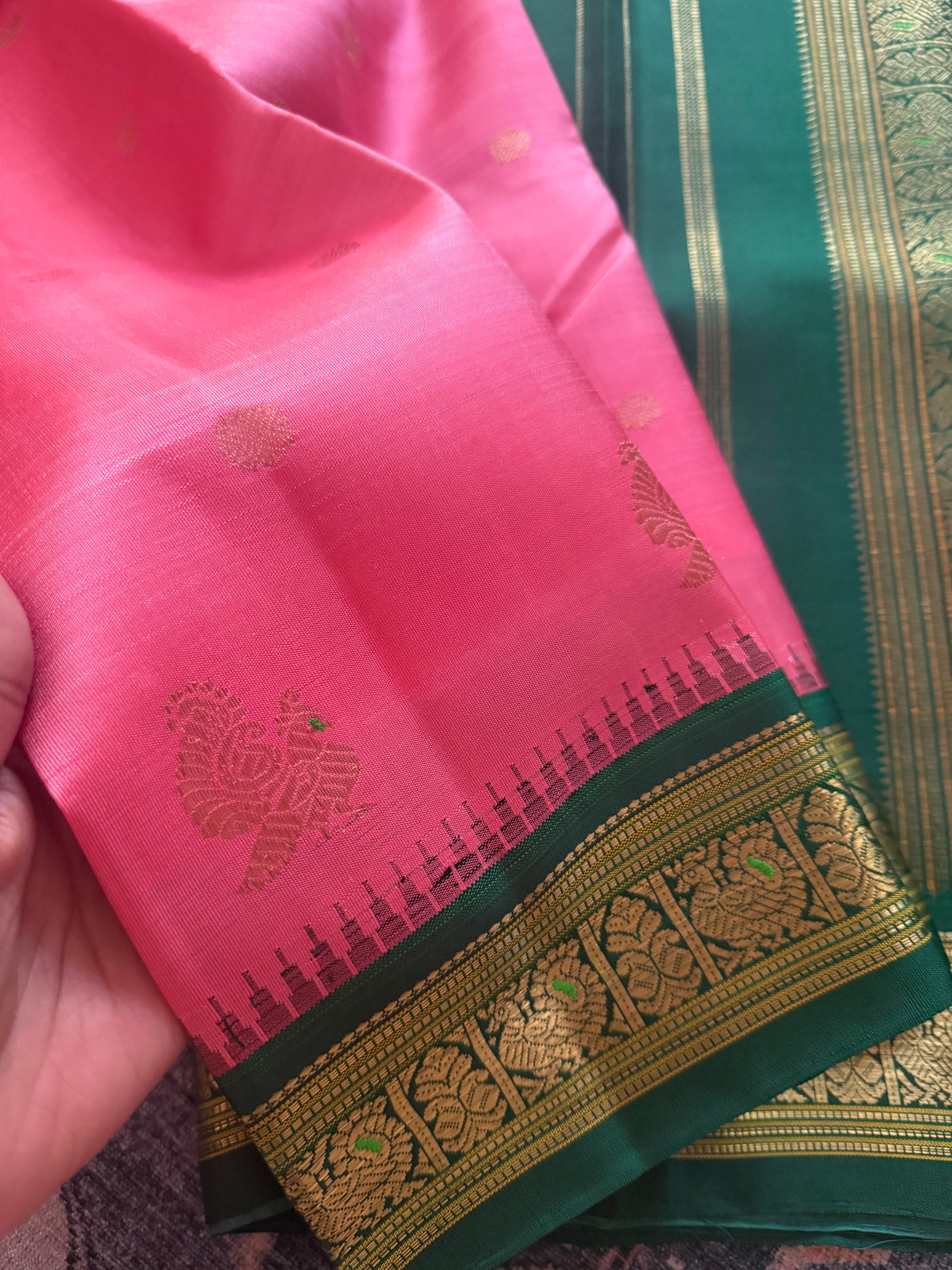 MYTHILI:  Vintage Inspired Korvai Kanjivaram (Lotus pink)