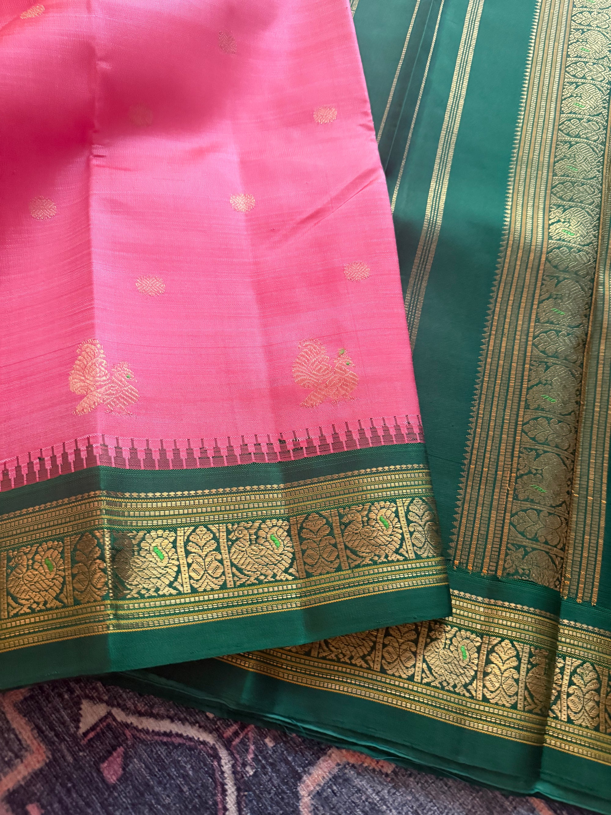 MYTHILI:  Vintage Inspired Korvai Kanjivaram (Lotus pink)