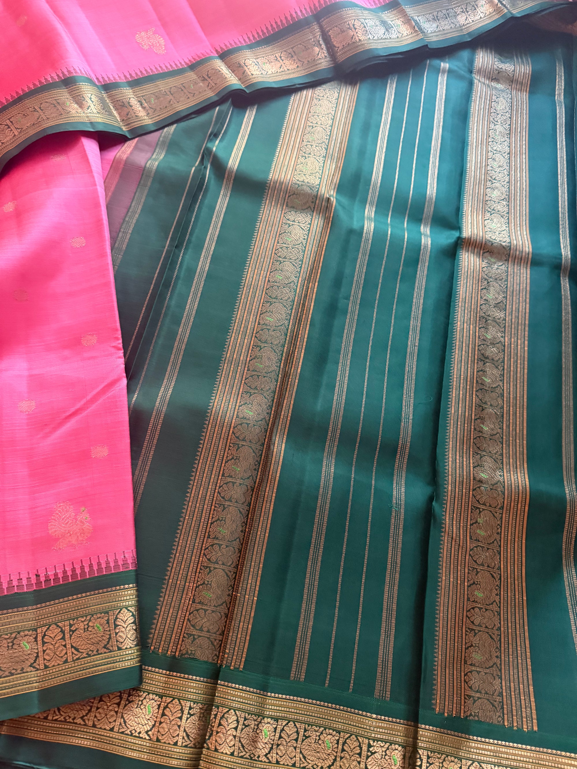 MYTHILI:  Vintage Inspired Korvai Kanjivaram (Lotus pink)