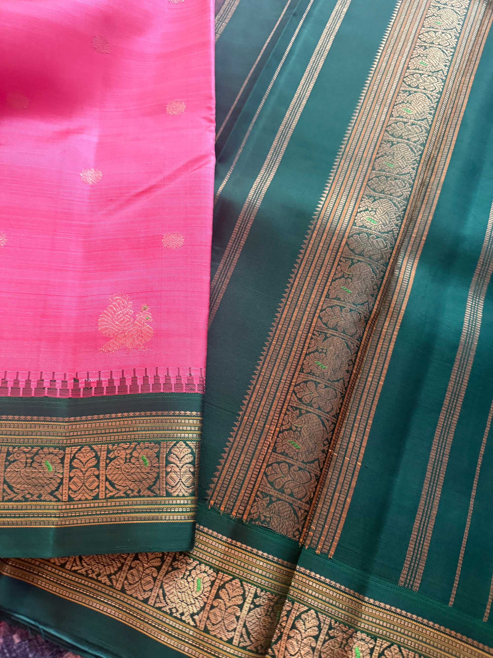 MYTHILI:  Vintage Inspired Korvai Kanjivaram (Lotus pink)