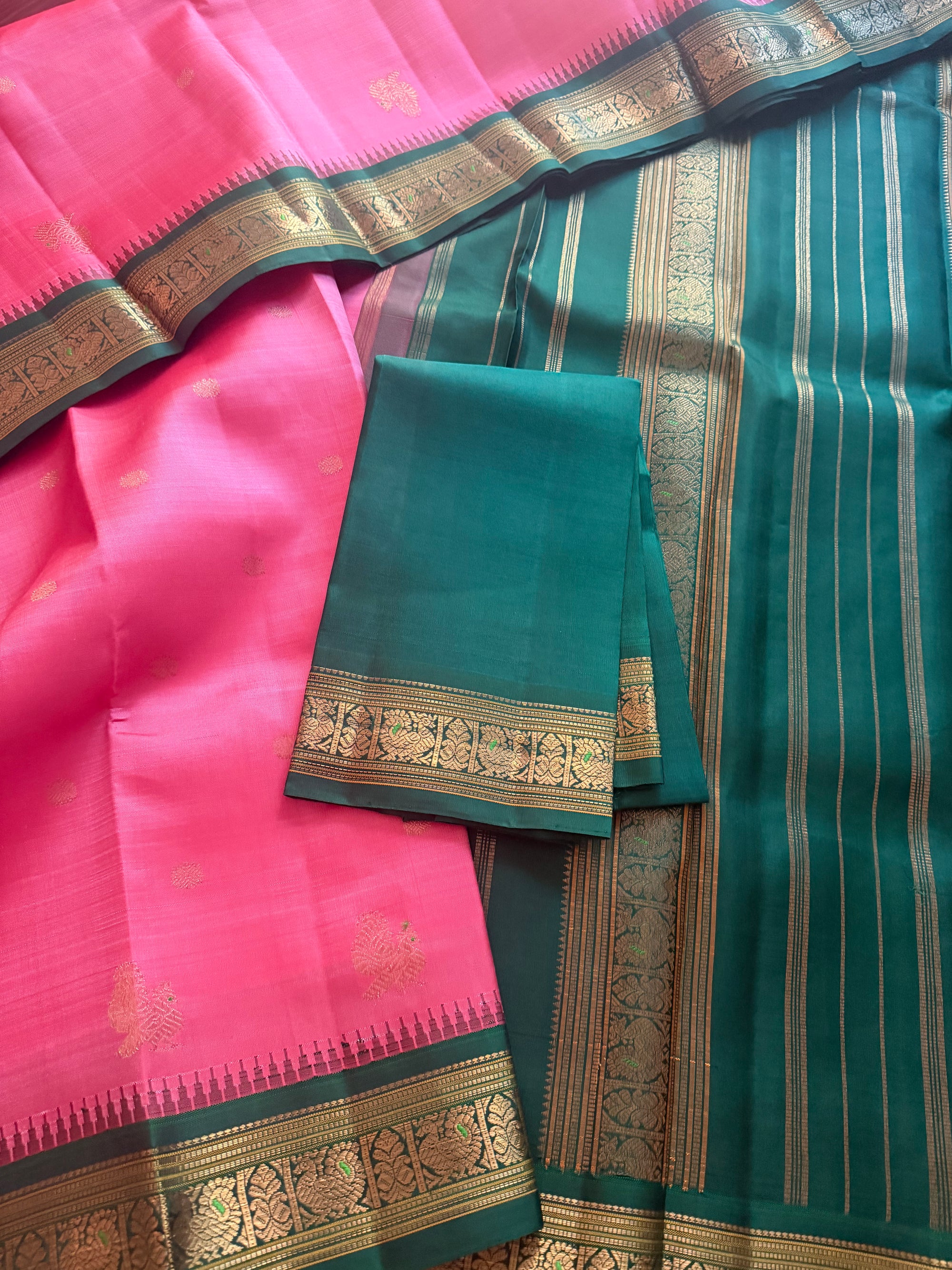 MYTHILI:  Vintage Inspired Korvai Kanjivaram (Lotus pink)