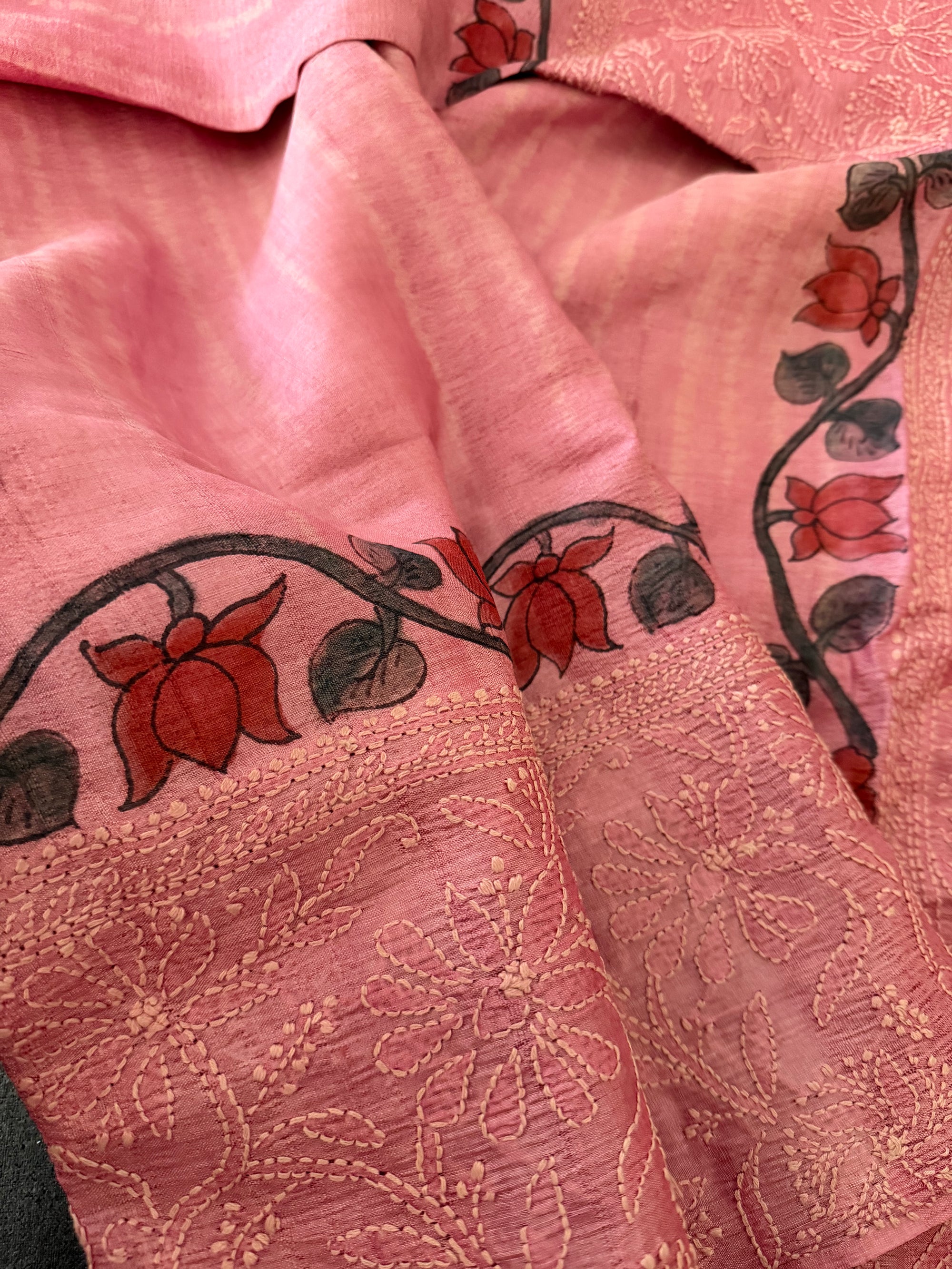 VRIKSHA: Shibori, Kalamkari &amp; Chikankari on Tussar (Mauve)