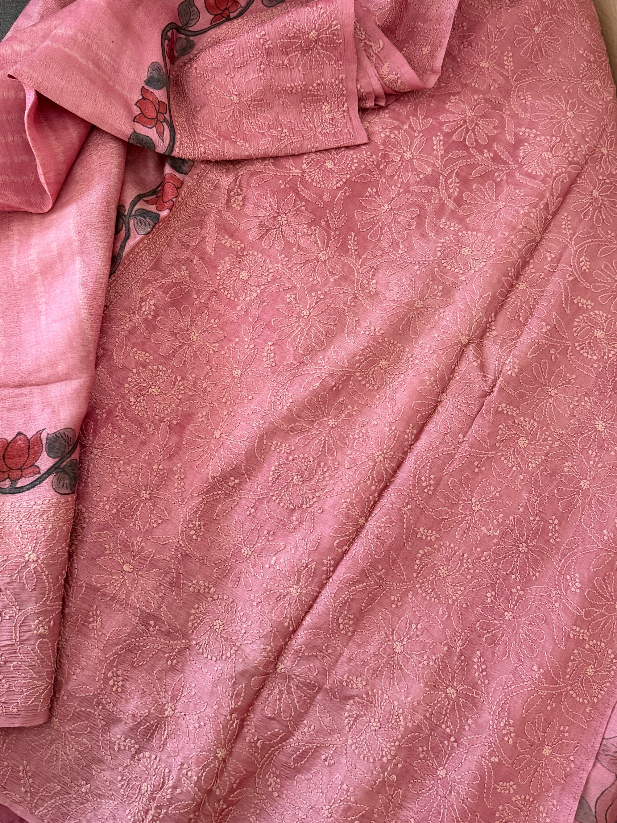VRIKSHA: Shibori, Kalamkari &amp; Chikankari on Tussar (Mauve)
