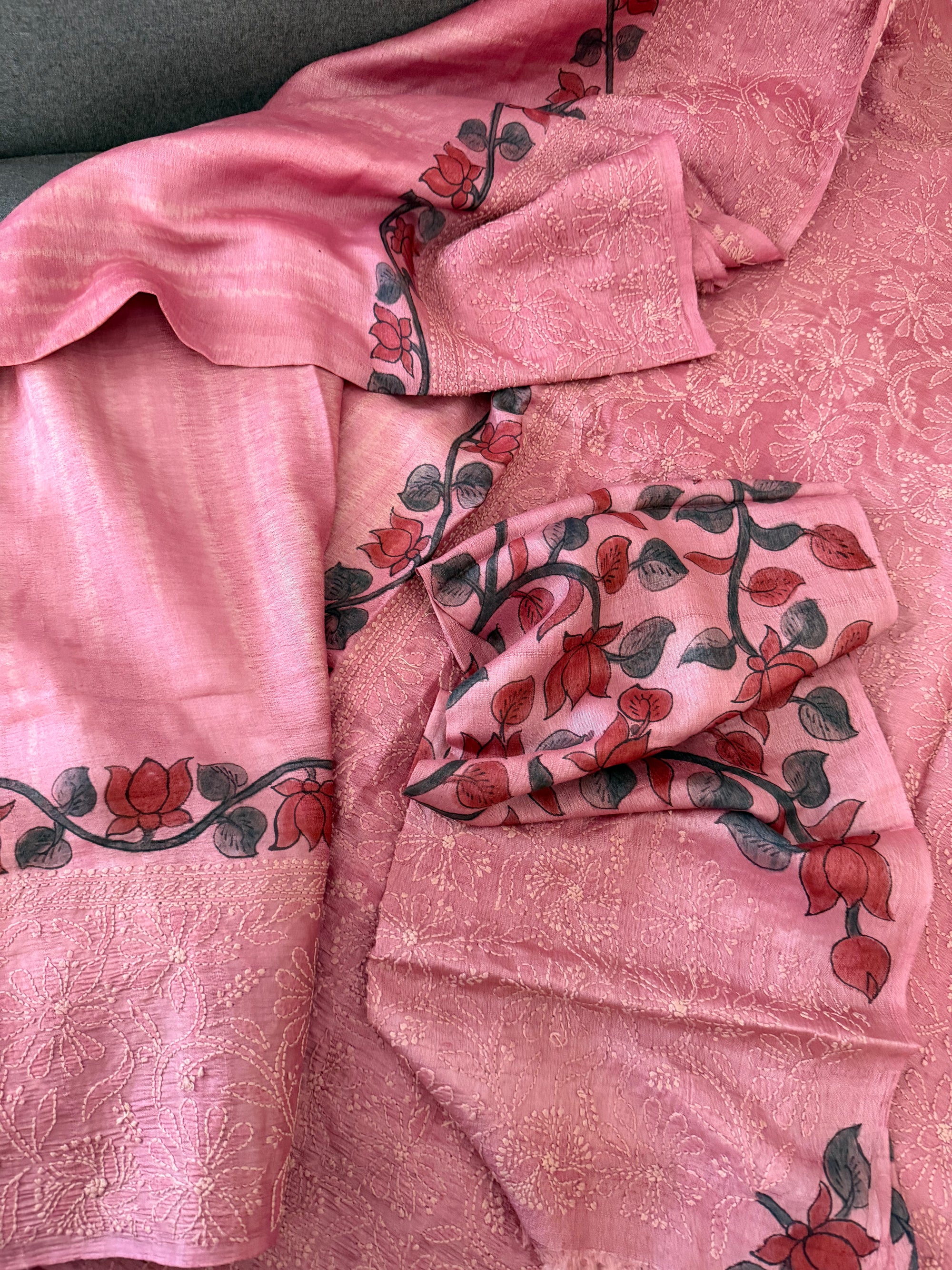 VRIKSHA: Shibori, Kalamkari &amp; Chikankari on Tussar (Mauve)