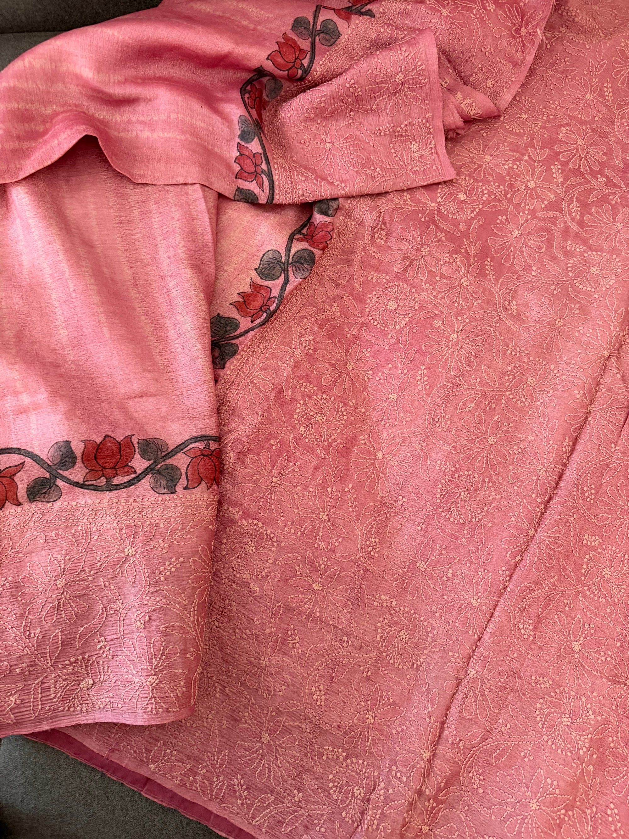 VRIKSHA: Shibori, Kalamkari &amp; Chikankari on Tussar (Mauve)