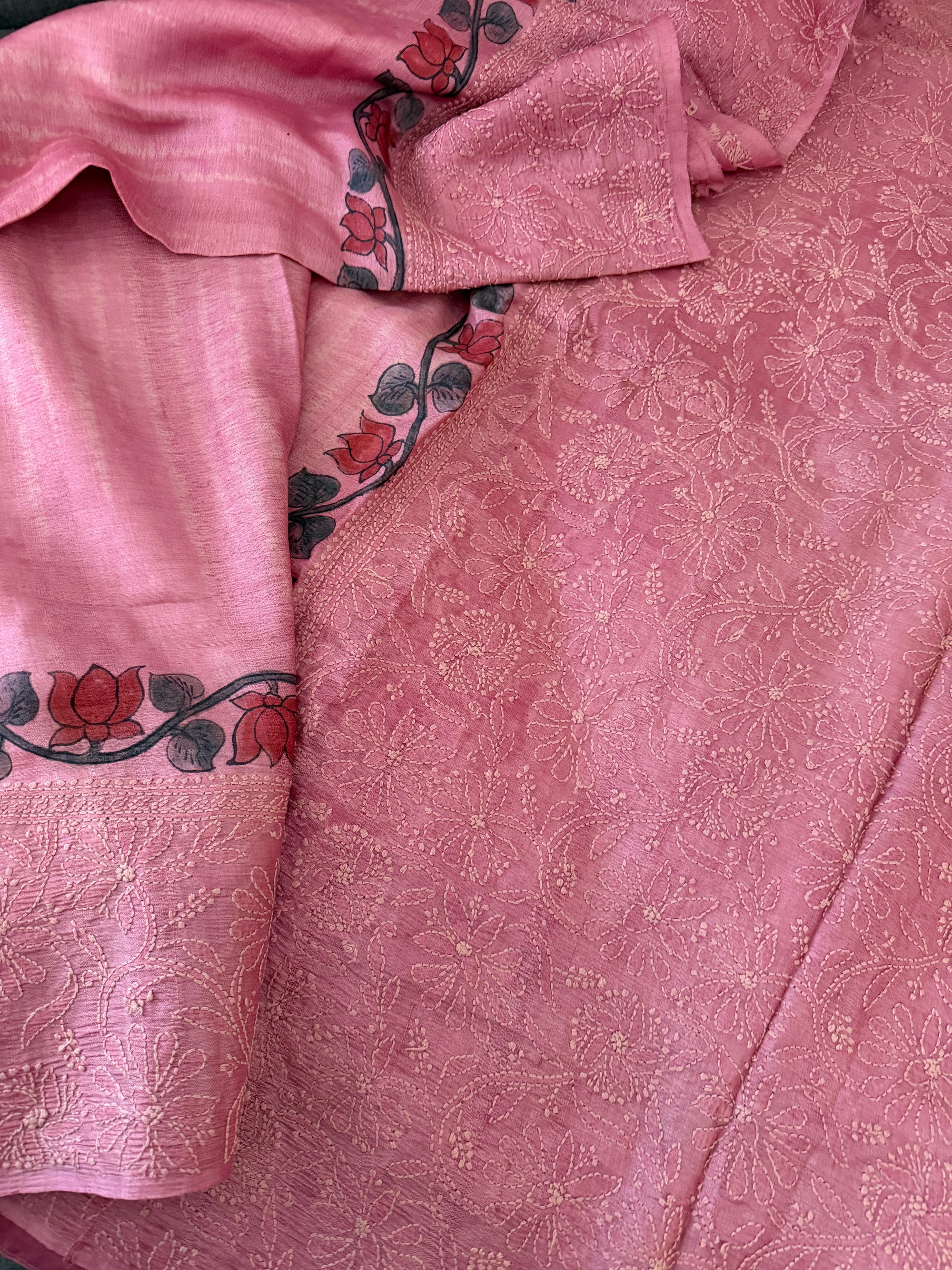 VRIKSHA: Shibori, Kalamkari &amp; Chikankari on Tussar (Mauve)