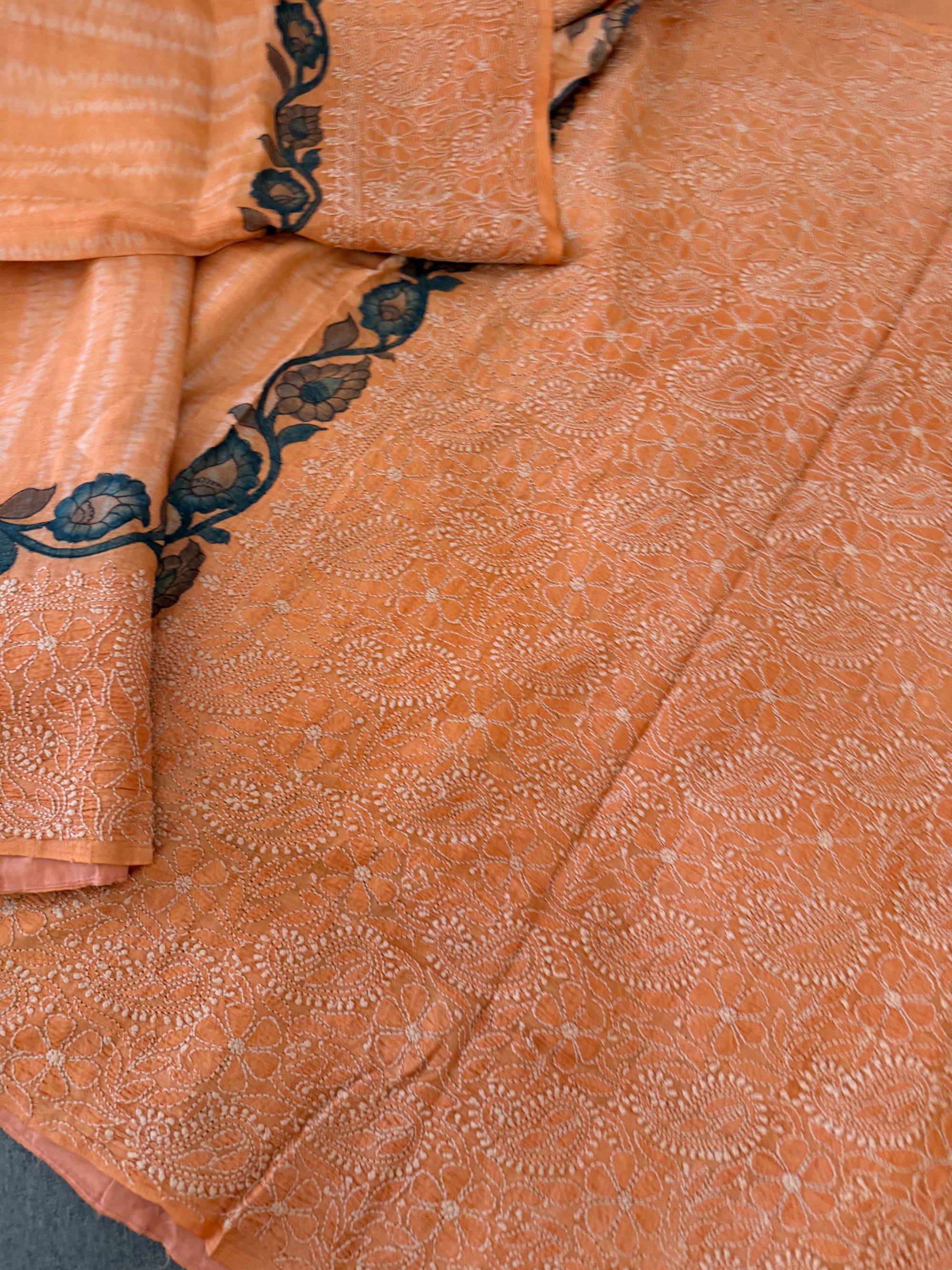 VRIKSHA: Shibori, Kalamkari &amp; Chikankari on Tussar (Coral)