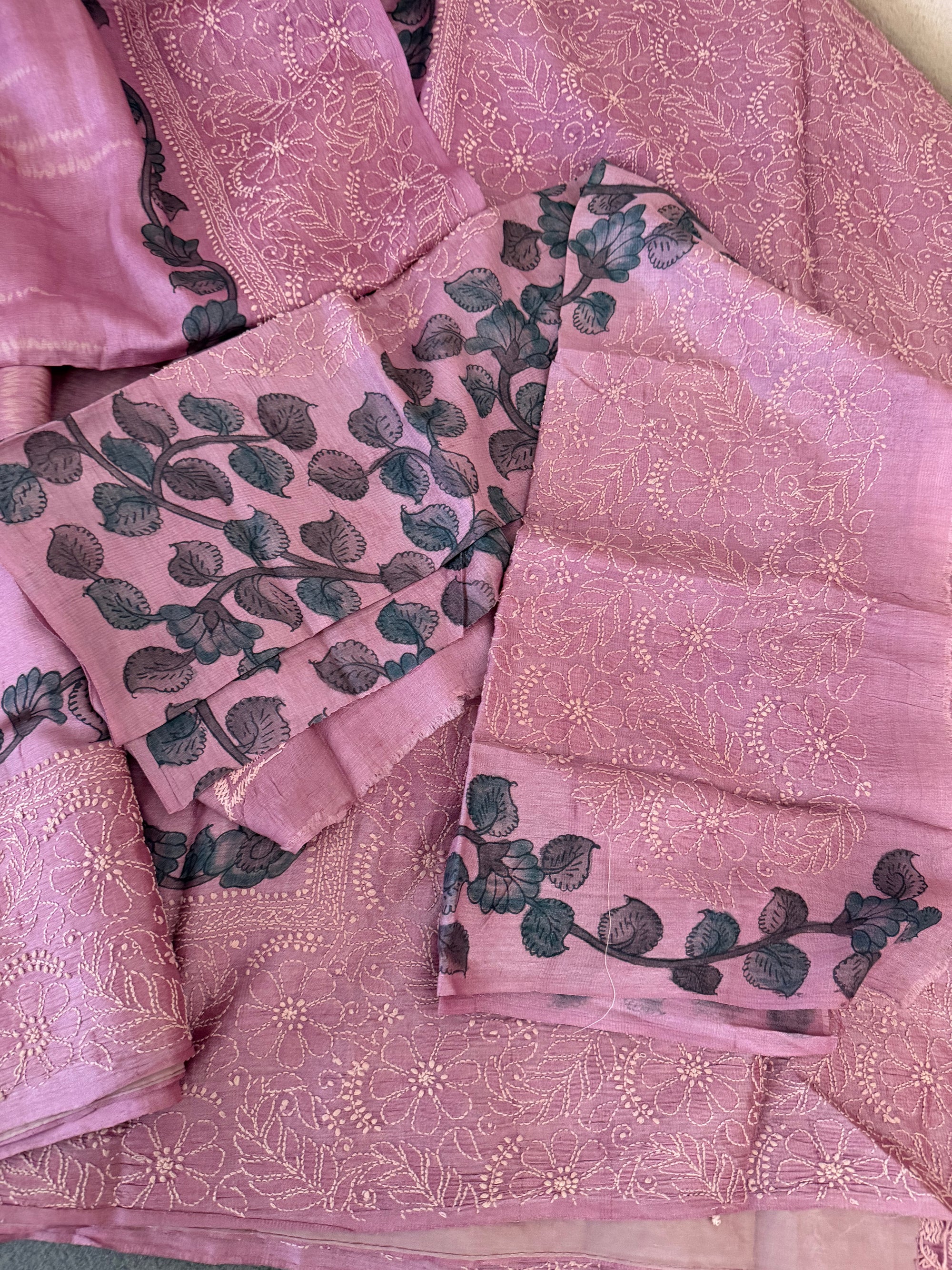VRIKSHA: Shibori, Kalamkari &amp; Chikankari on Tussar (Lavender)
