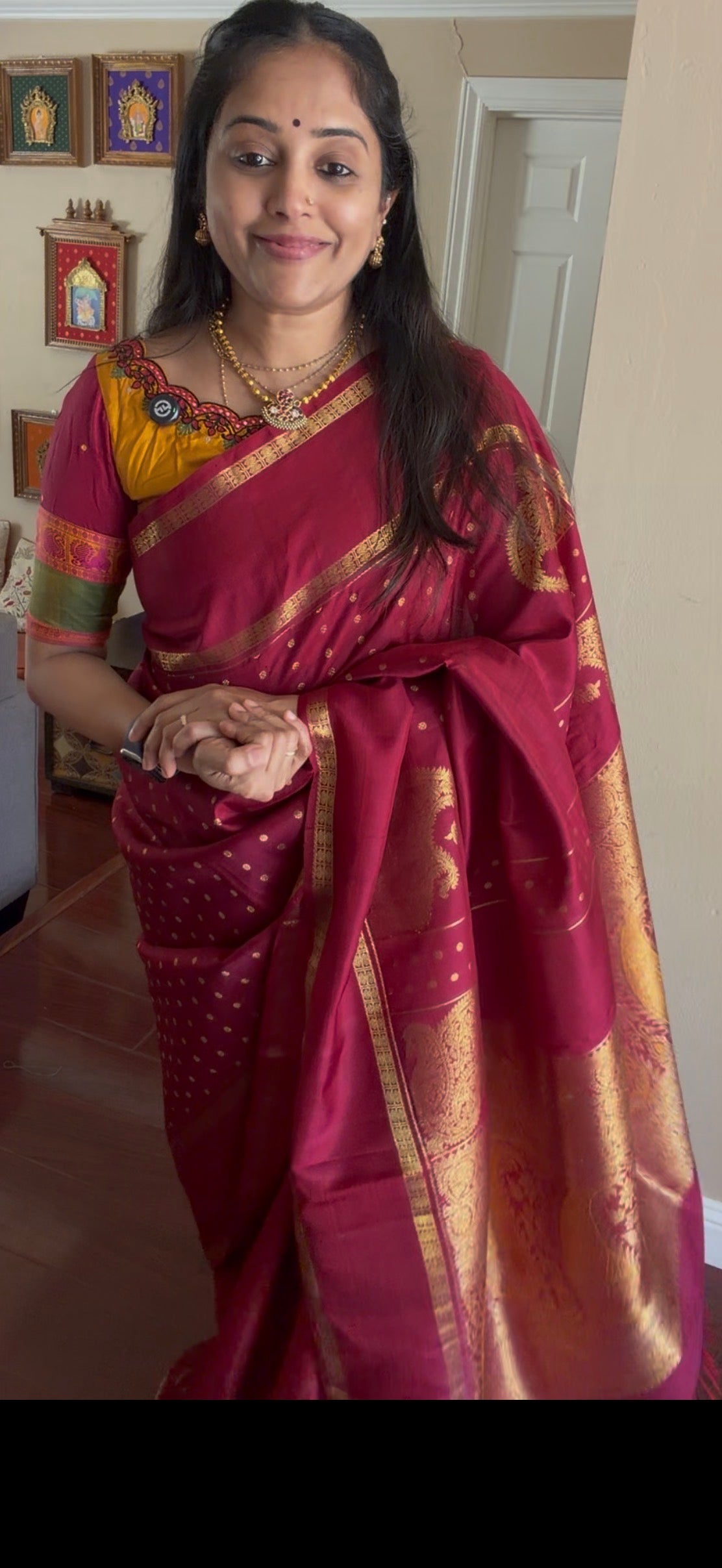 MYTHILI:  A tale of three different weaves (Kanjivaram Silk) WINE MAROON