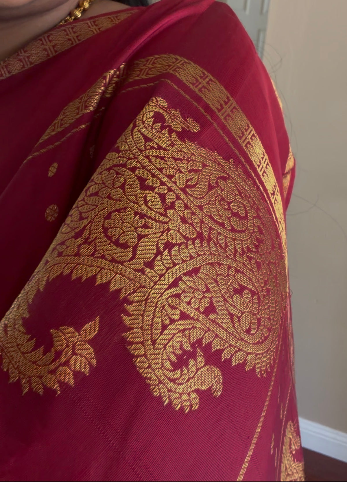 MYTHILI:  A tale of three different weaves (Kanjivaram Silk) WINE MAROON