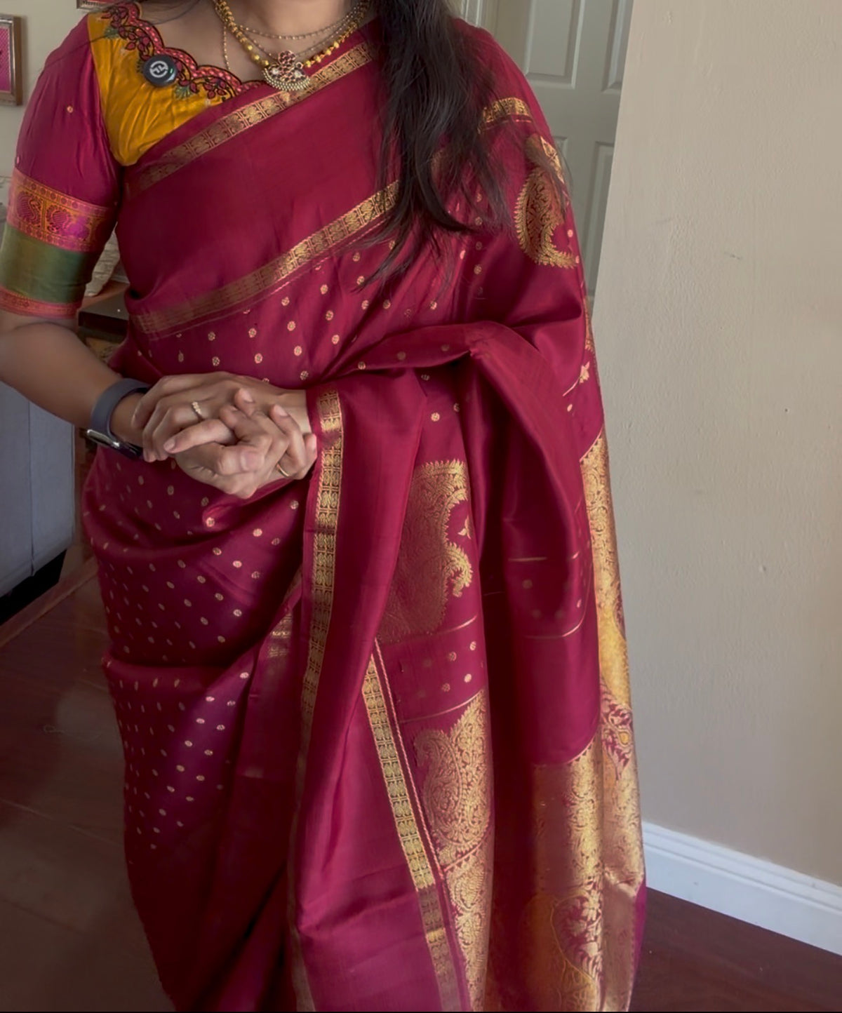 MYTHILI:  A tale of three different weaves (Kanjivaram Silk) WINE MAROON
