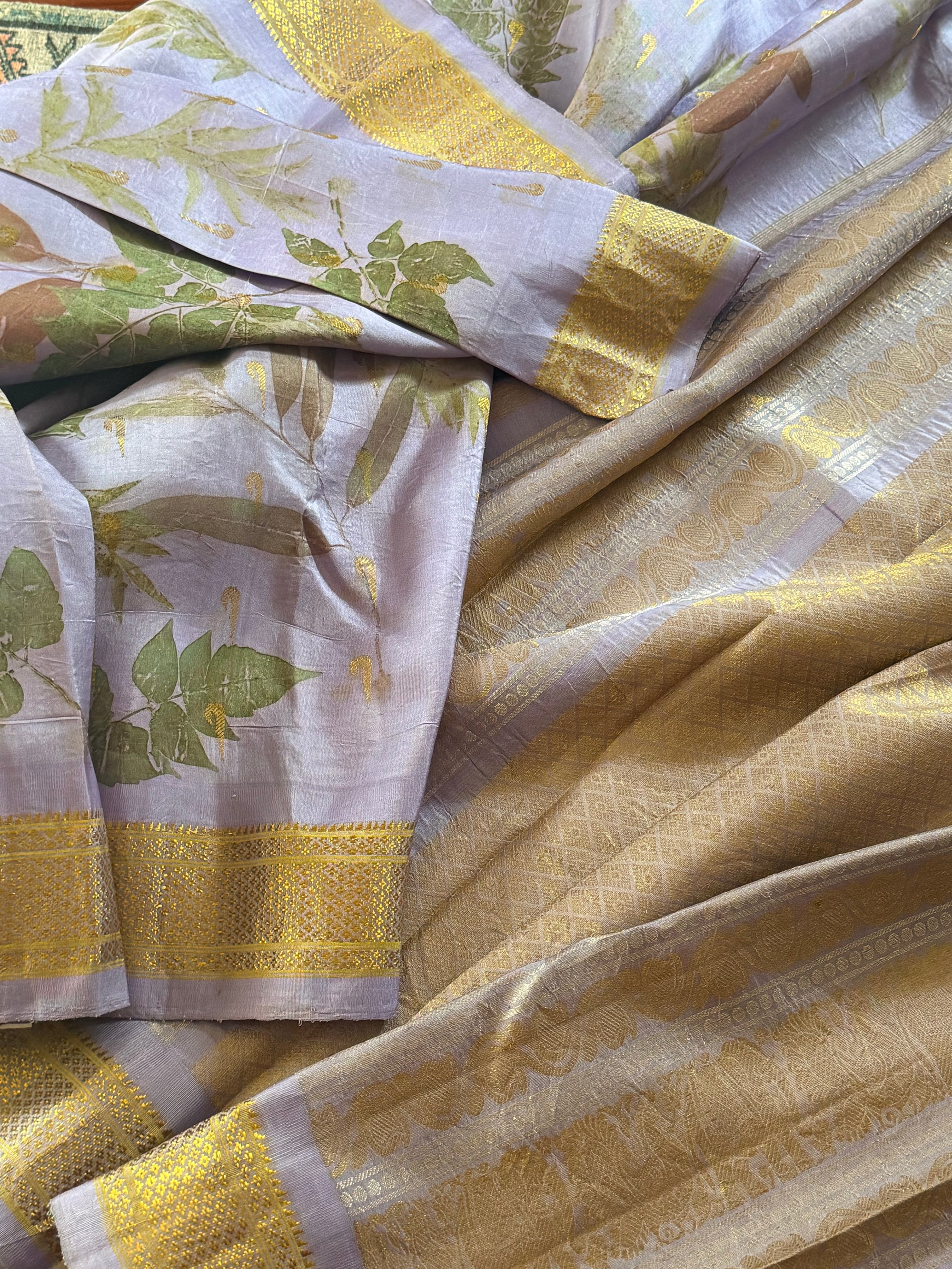 Pure Gadwal Silk with Ecoprints