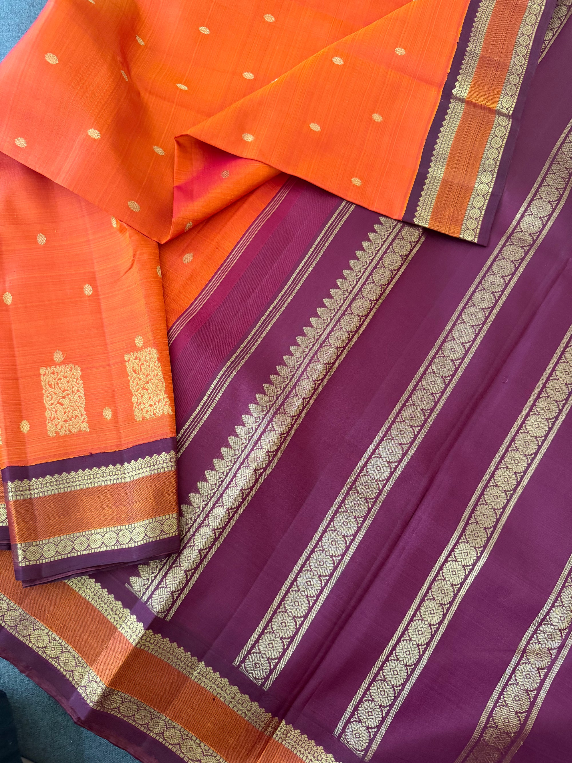 MYTHILI:   Korvai Kanjivaram Silk (Burnt Rust Orange &amp; Maroon Brown)