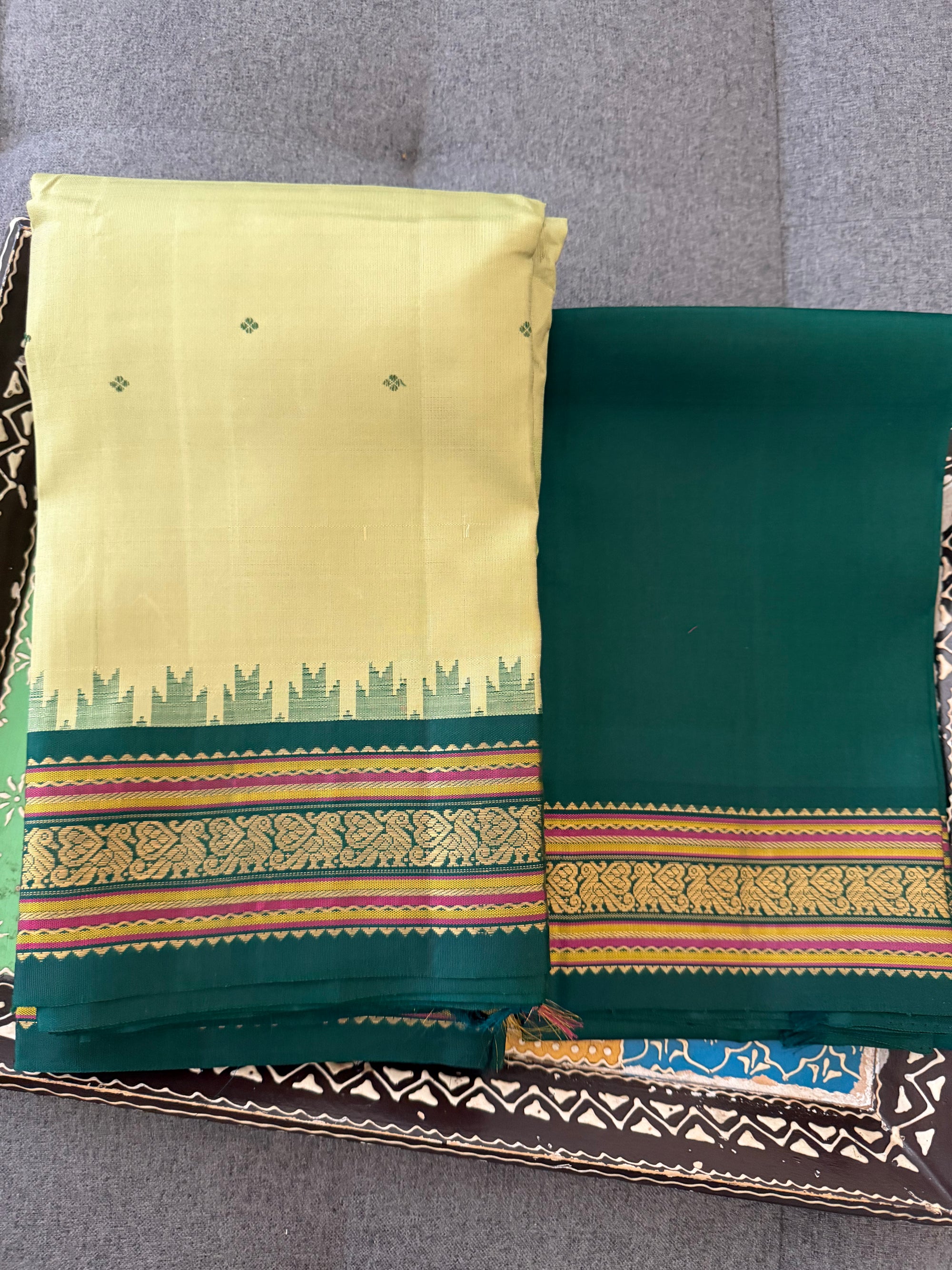 MAATHEY: Korvai Kanjivaram Silk (Green on Green with ombre)