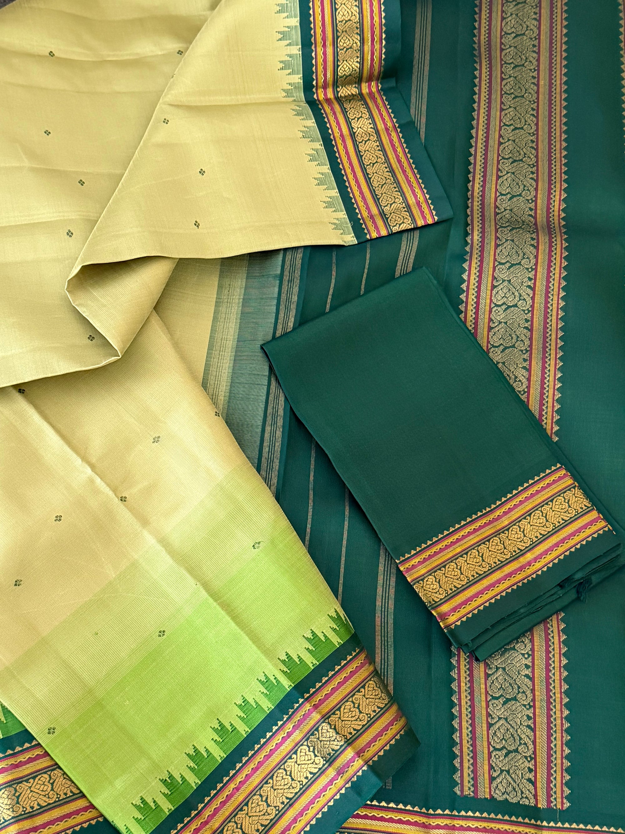 MAATHEY: Korvai Kanjivaram Silk (Green on Green with ombre)