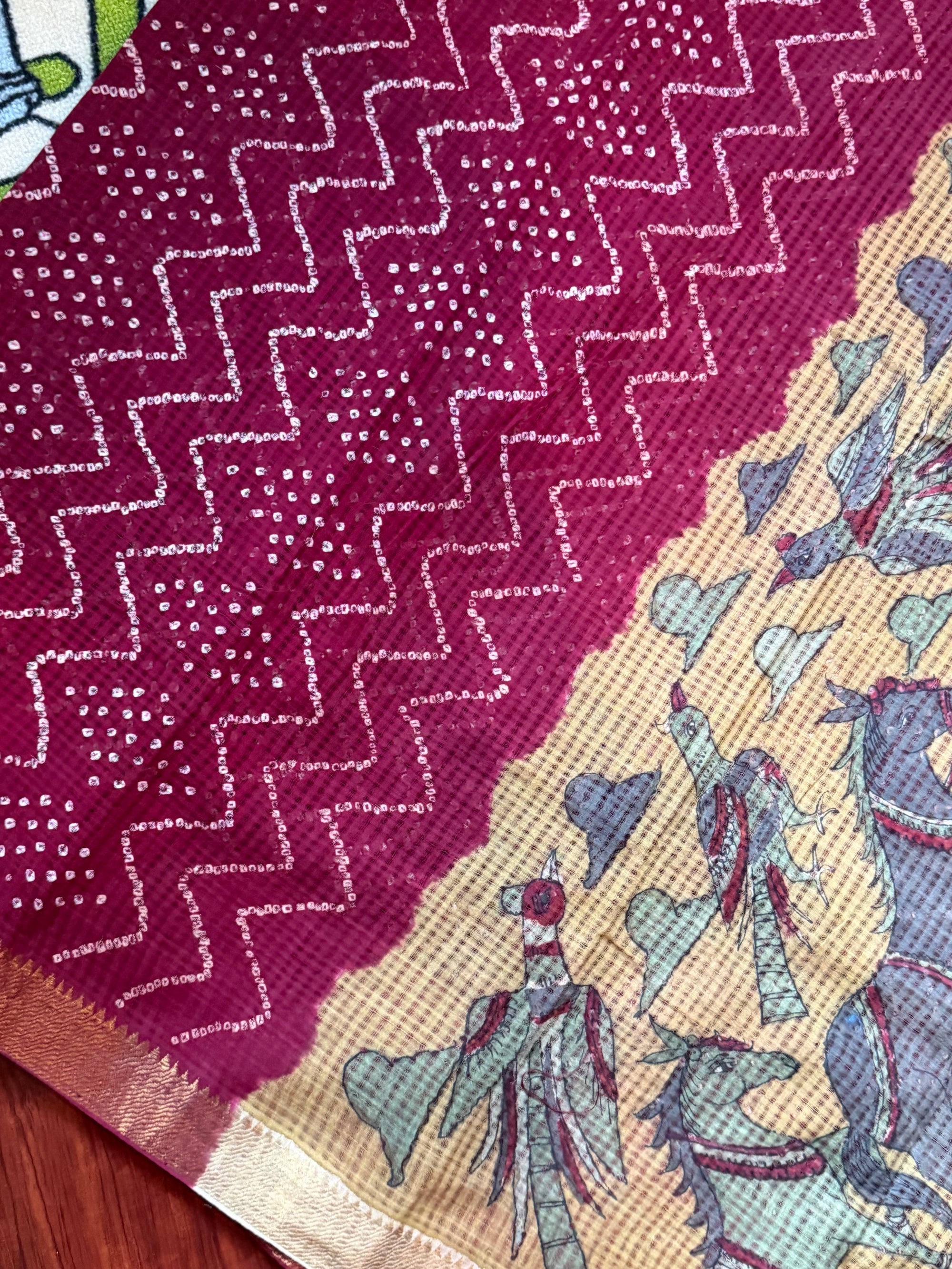 Bandhani + Kalamkari on Mangalagiri Cotton
