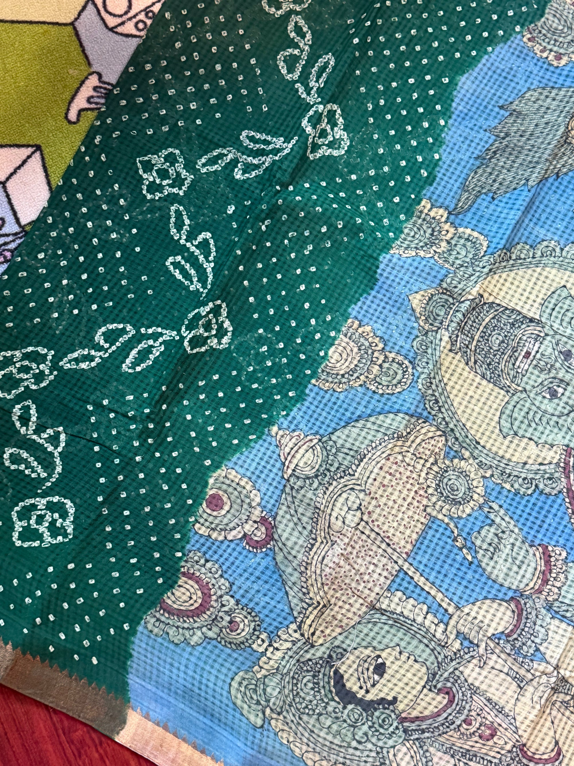 Bandhani + Kalamkari on Mangalagiri Cotton