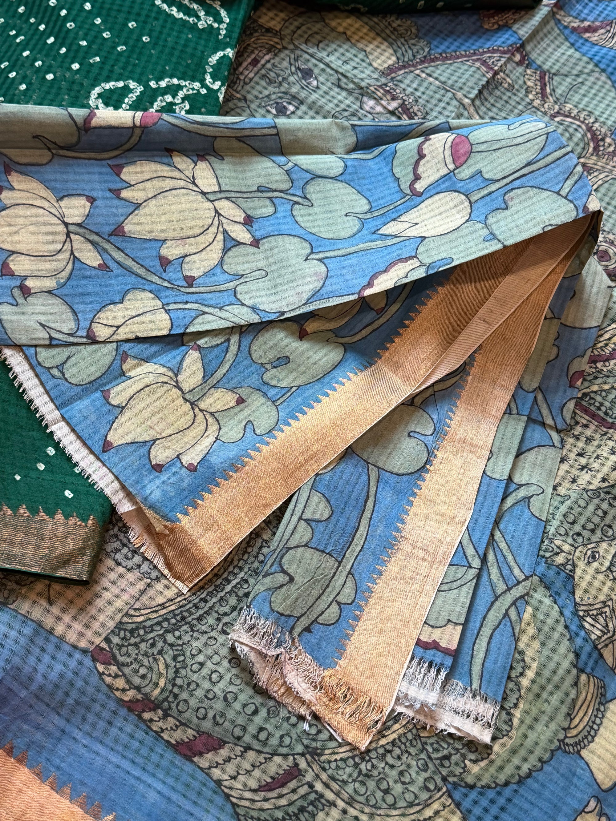 Bandhani + Kalamkari on Mangalagiri Cotton
