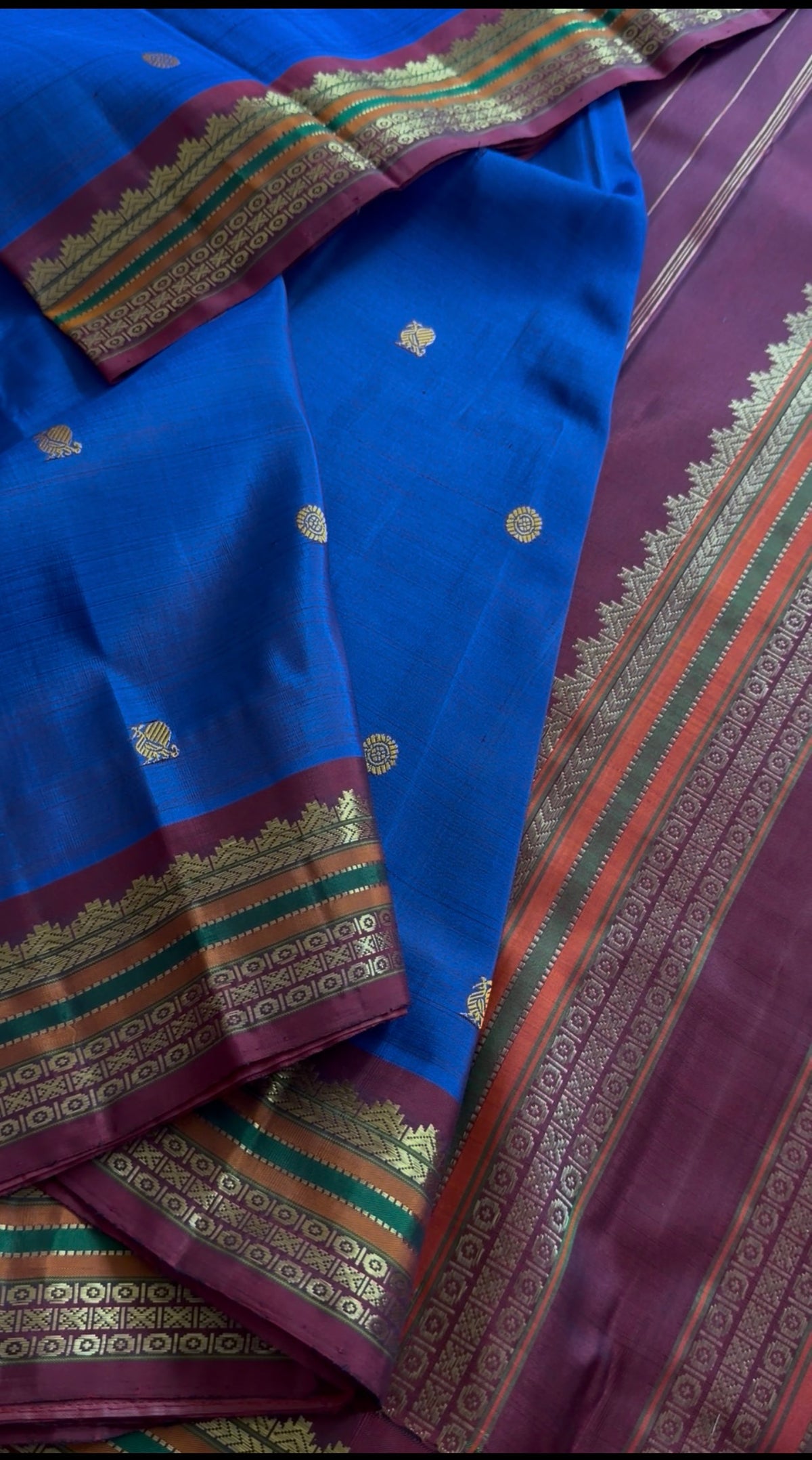SWARA: Kanjivaram Silk : Ms blue and Maroon (Vintage Recreation)