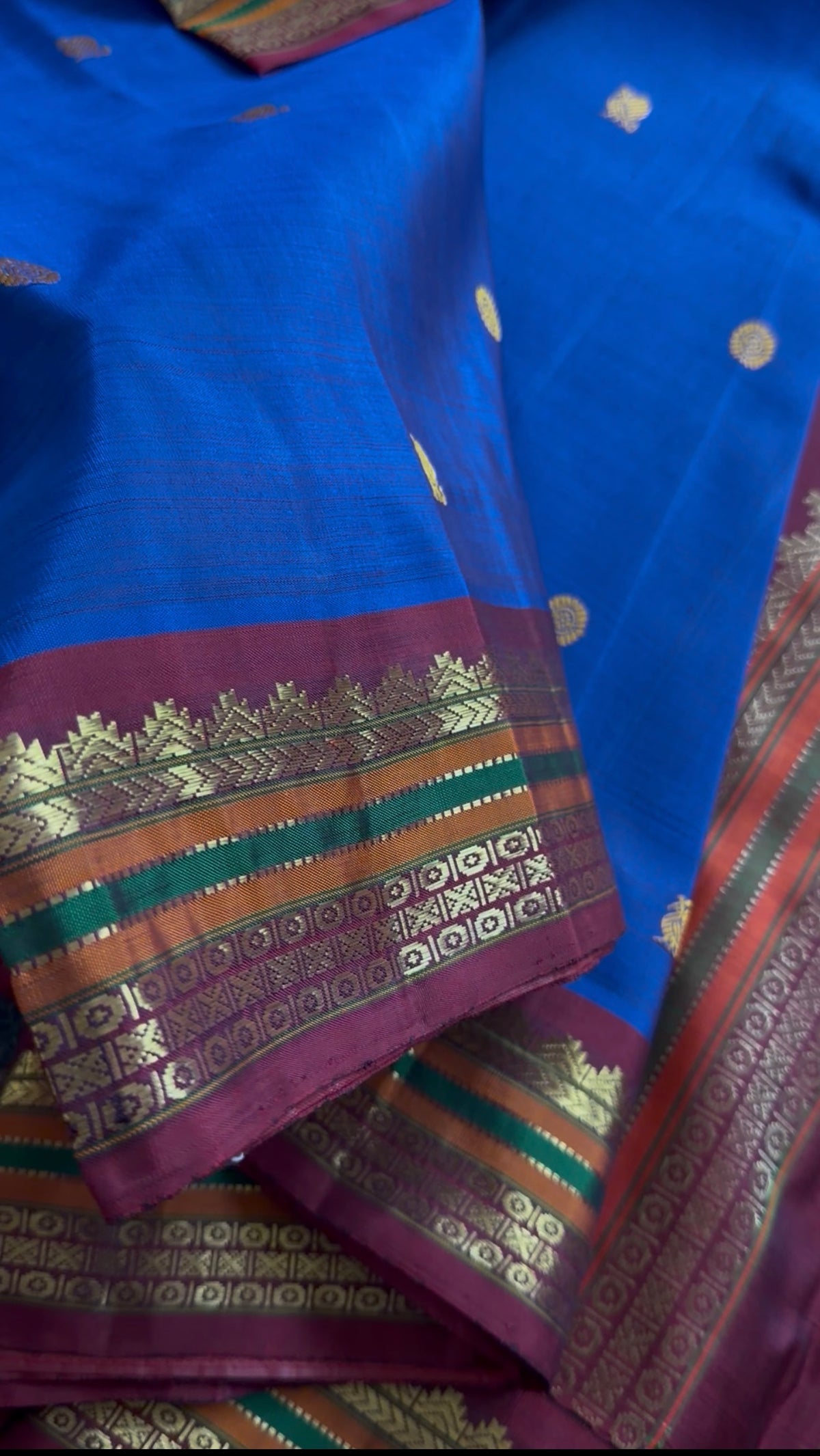 SWARA: Kanjivaram Silk : Ms blue and Maroon (Vintage Recreation)