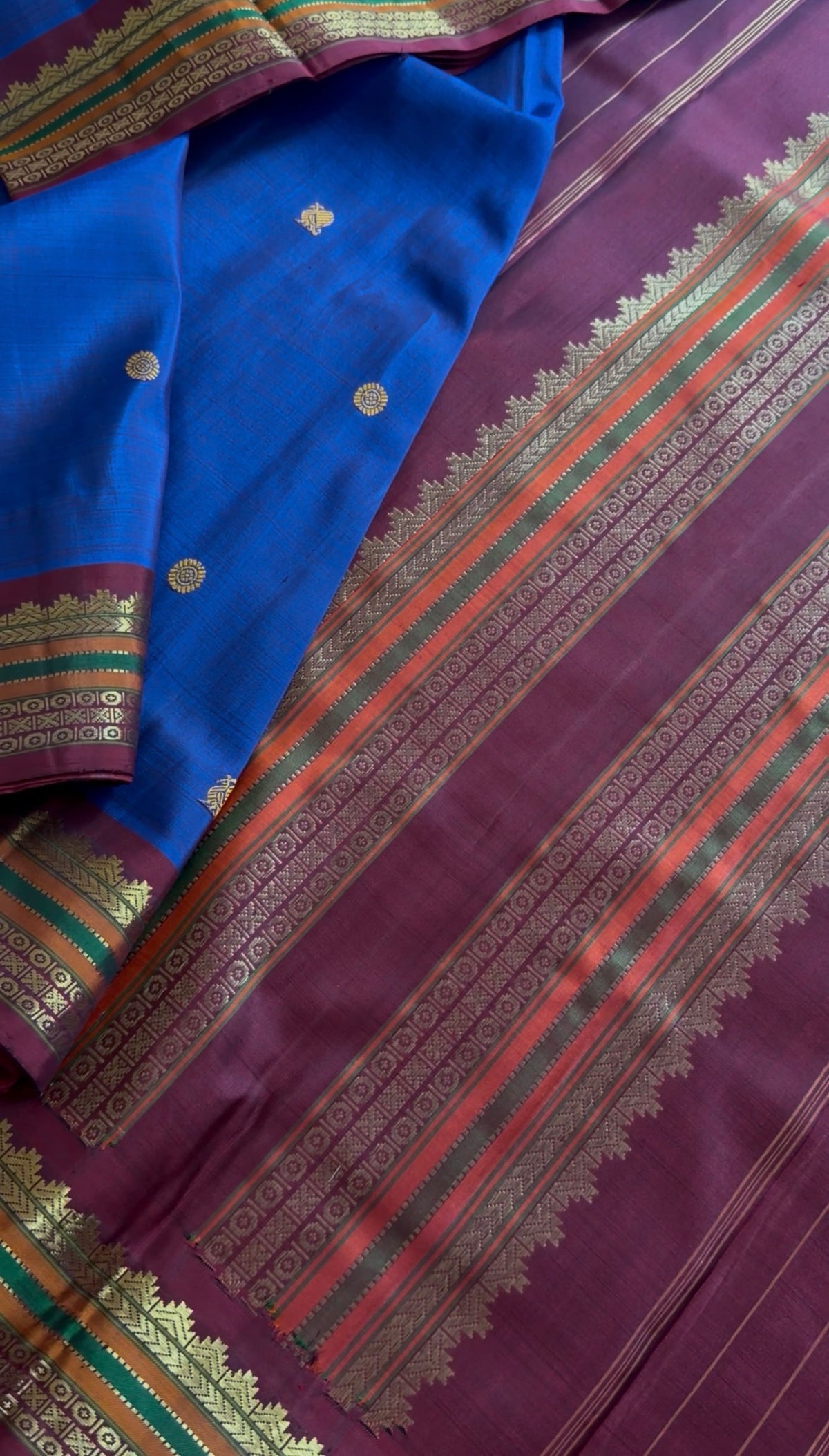SWARA: Kanjivaram Silk : Ms blue and Maroon (Vintage Recreation)