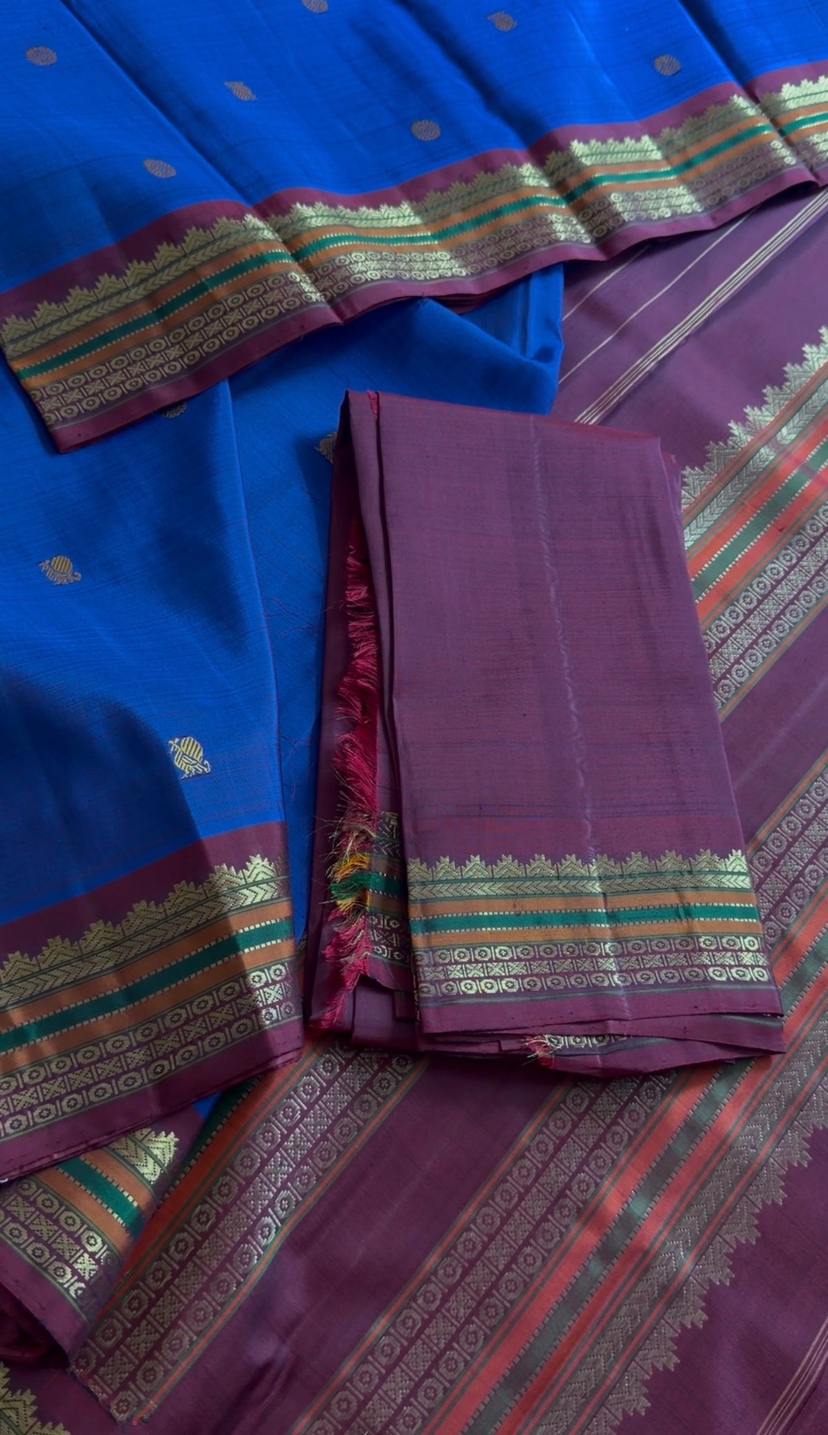 SWARA: Kanjivaram Silk : Ms blue and Maroon (Vintage Recreation)