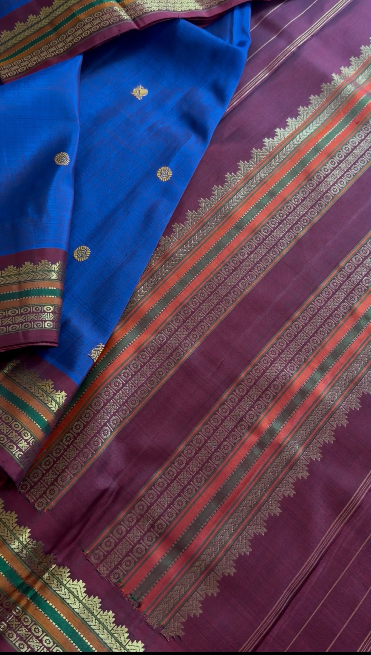 SWARA: Kanjivaram Silk : Ms blue and Maroon (Vintage Recreation)
