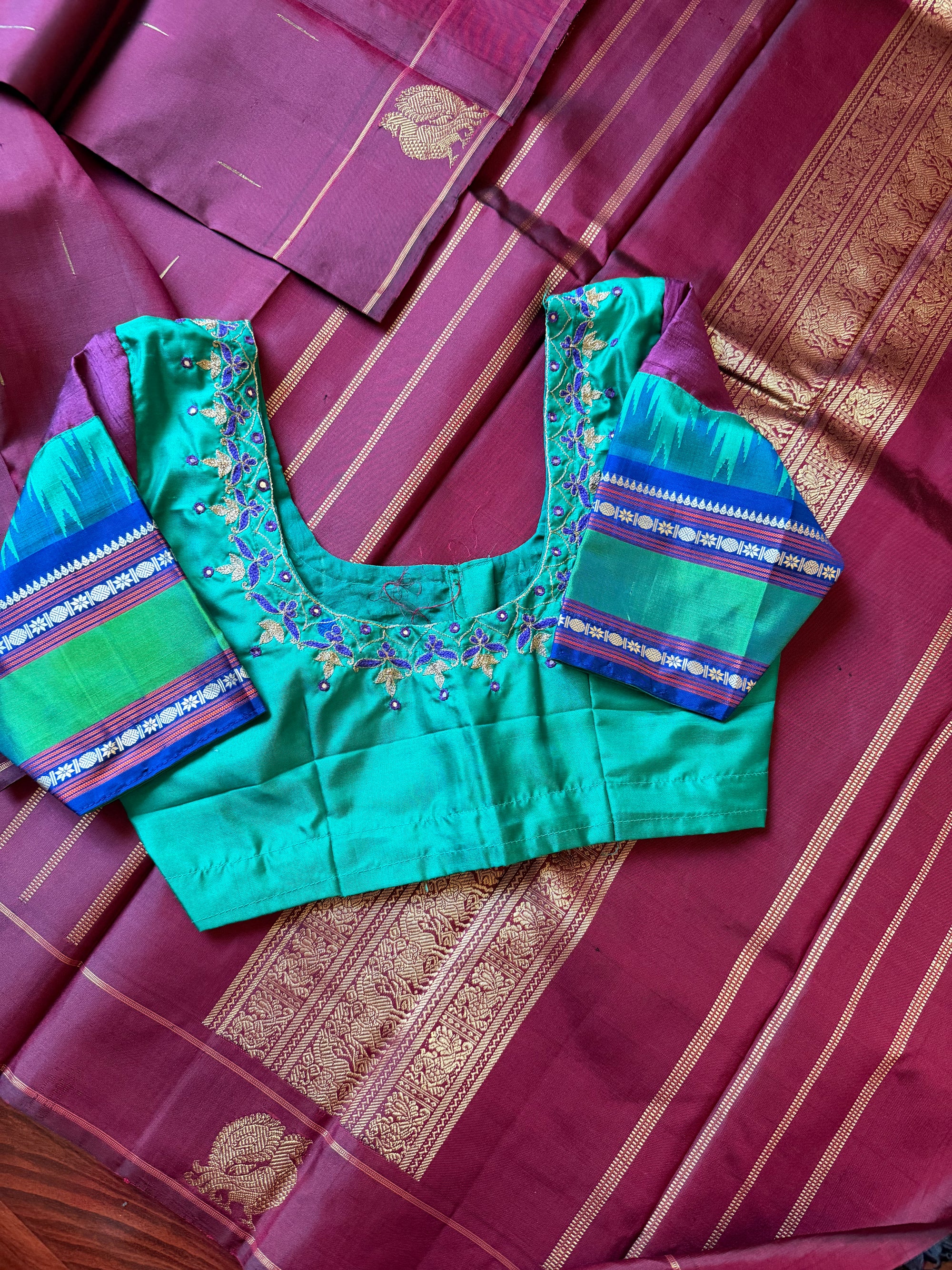 Handcrafted Kanjivaram Silk Blouse : Rama shade