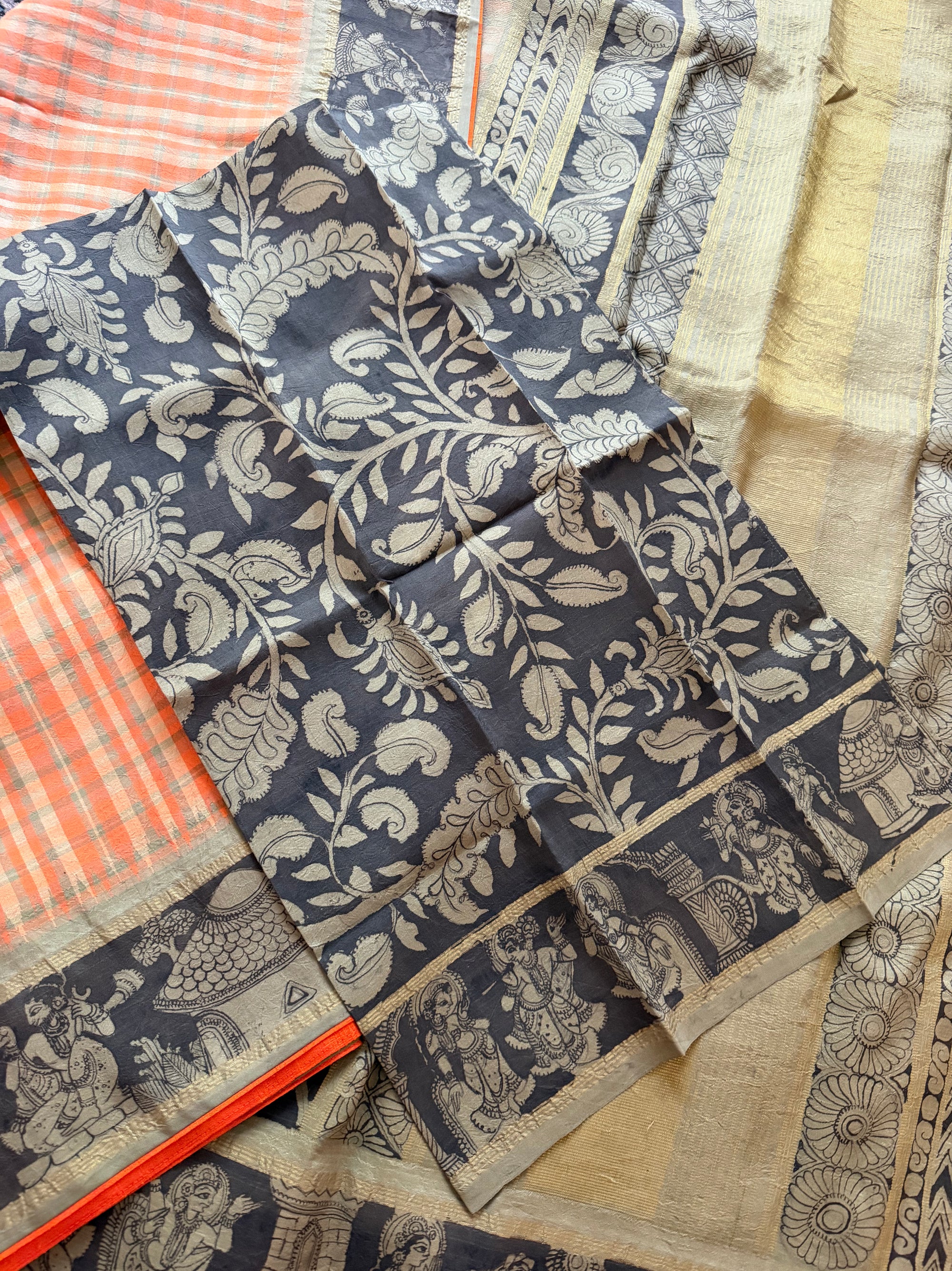 VRIKSHA: Miniature Kalamkari on Kanjivaram Silk