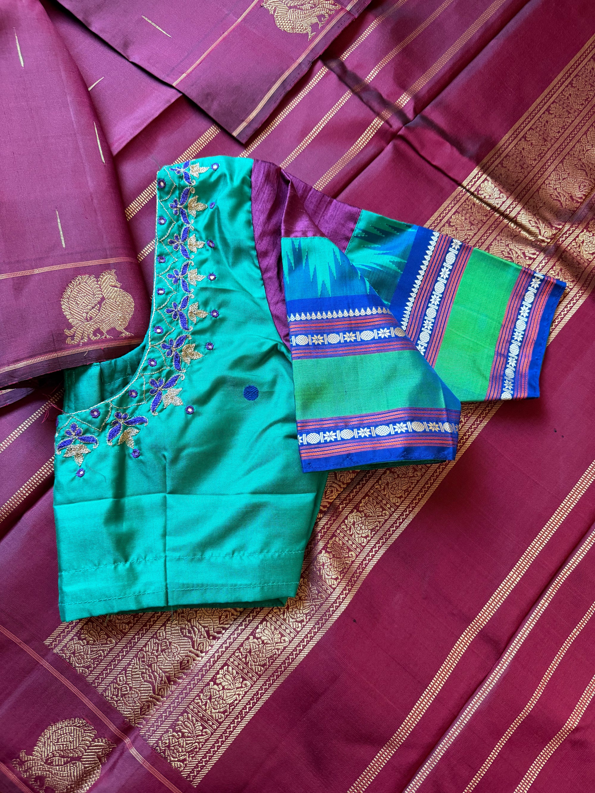 Handcrafted Kanjivaram Silk Blouse : Rama shade