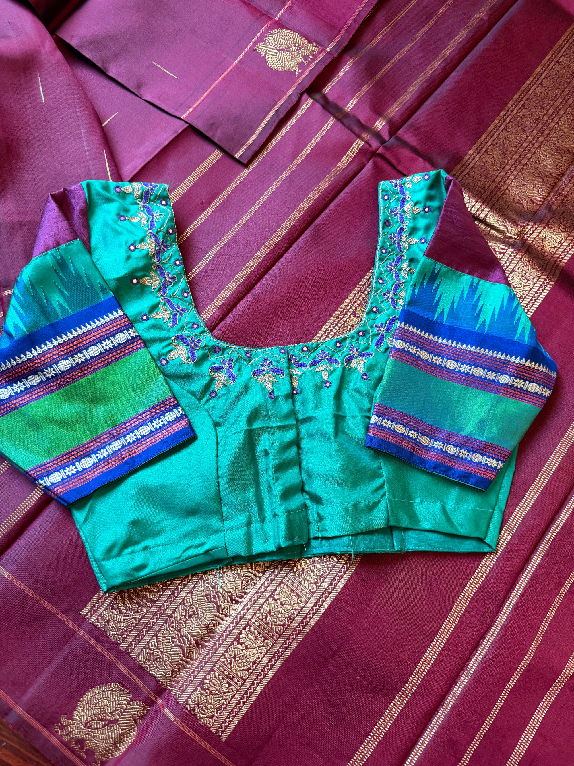 Handcrafted Kanjivaram Silk Blouse : Rama shade