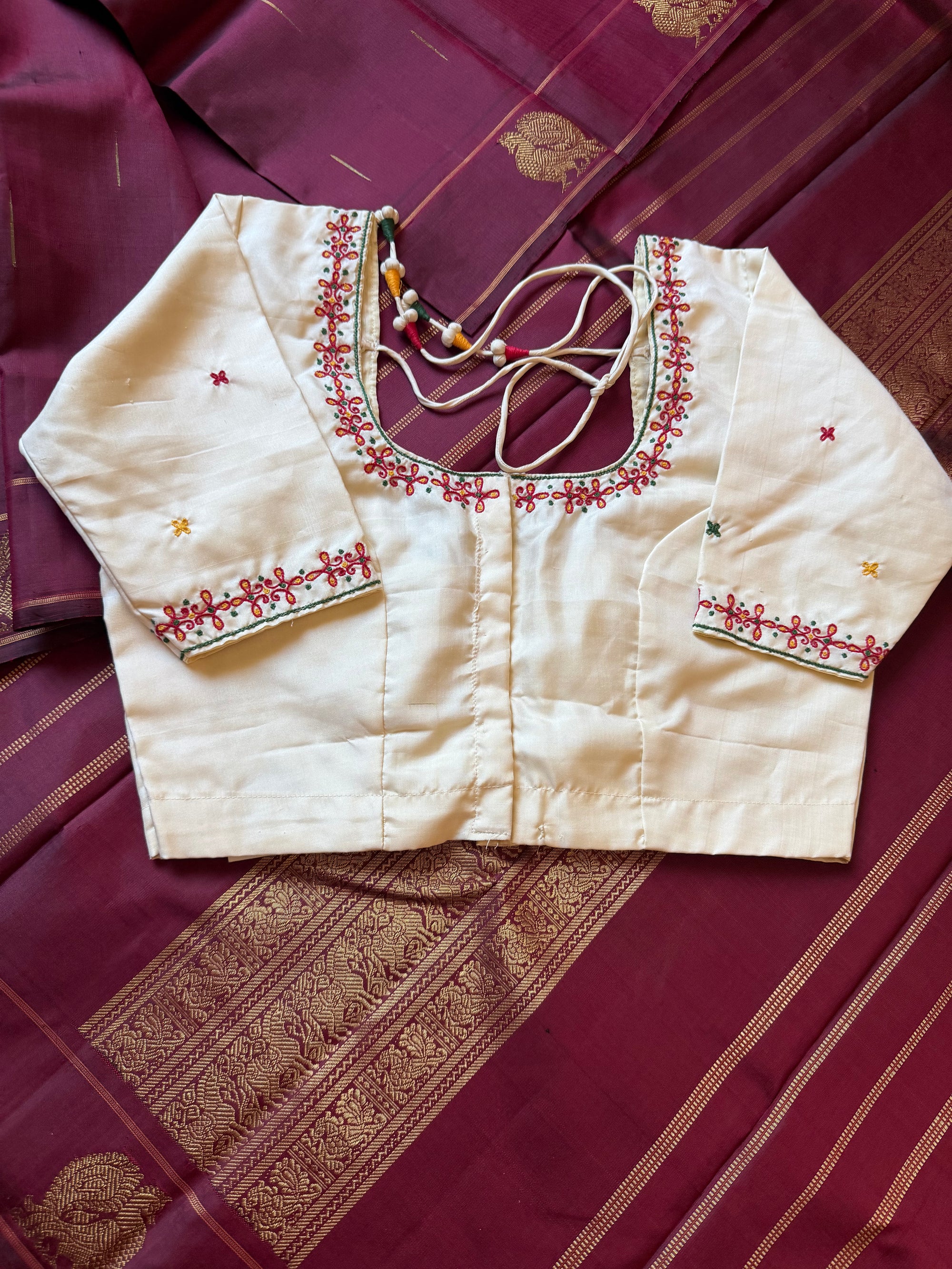 Handcrafted Kanjivaram Silk Blouse : Ivory
