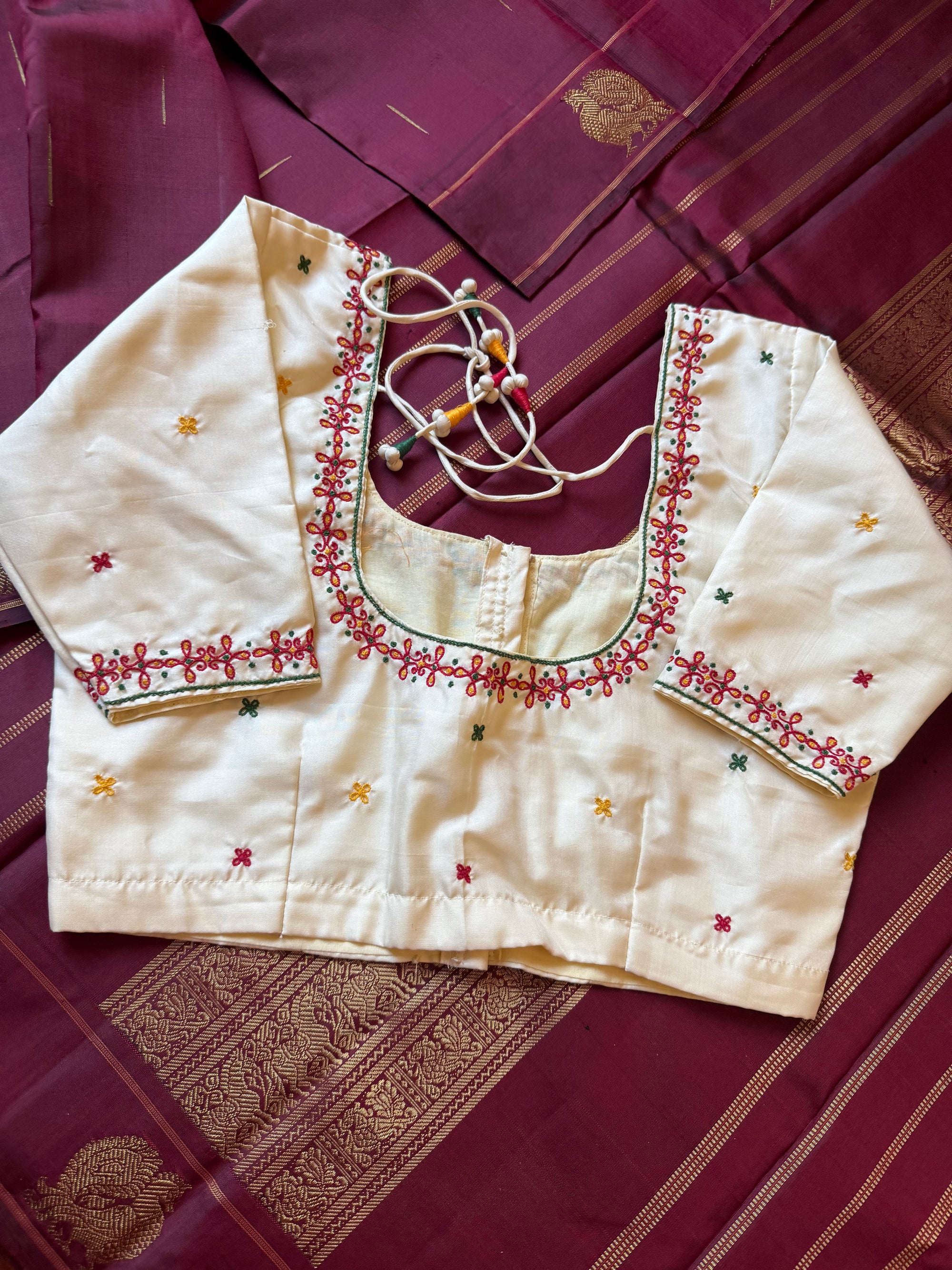 Handcrafted Kanjivaram Silk Blouse : Ivory