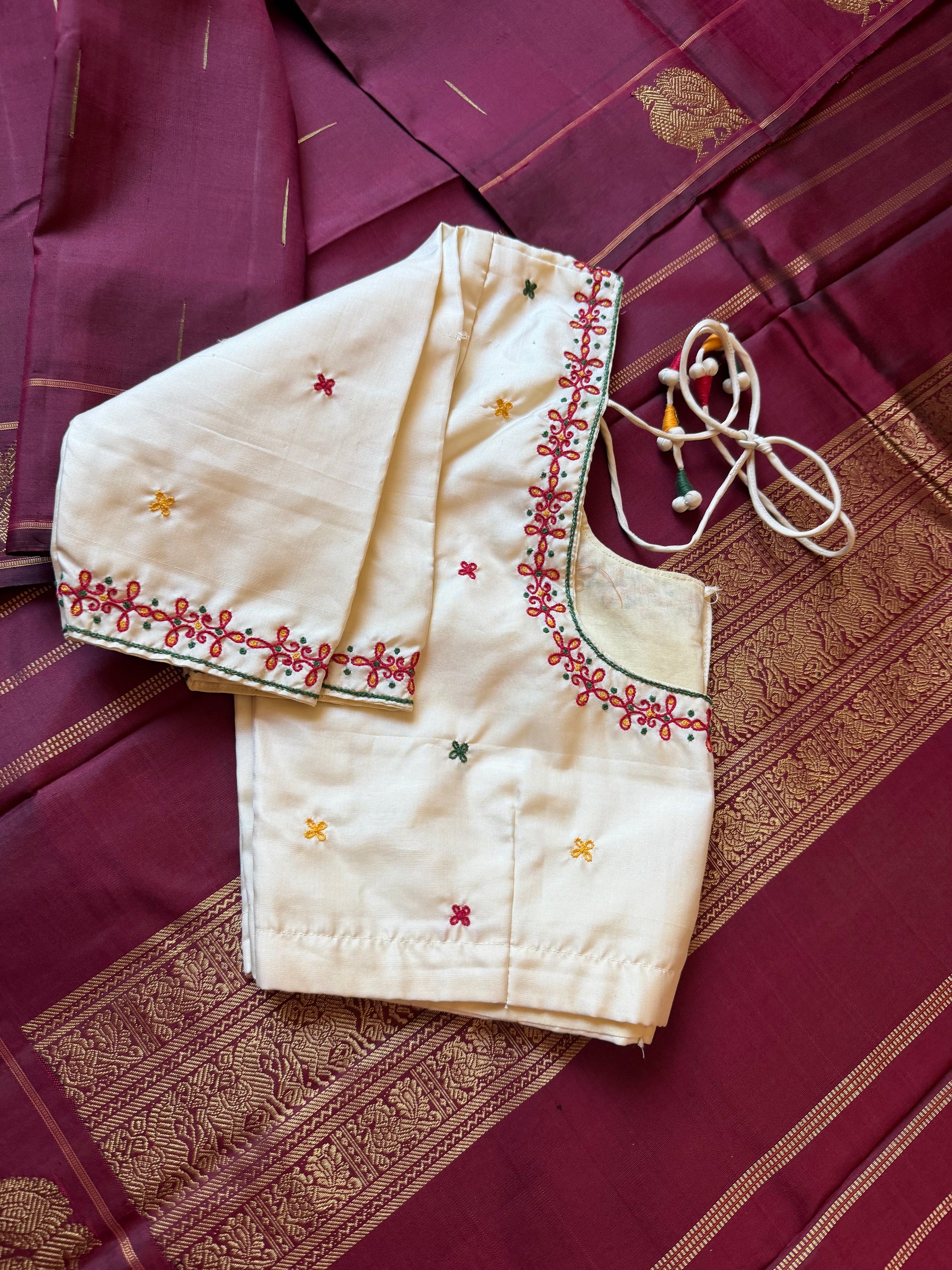 Handcrafted Kanjivaram Silk Blouse : Ivory