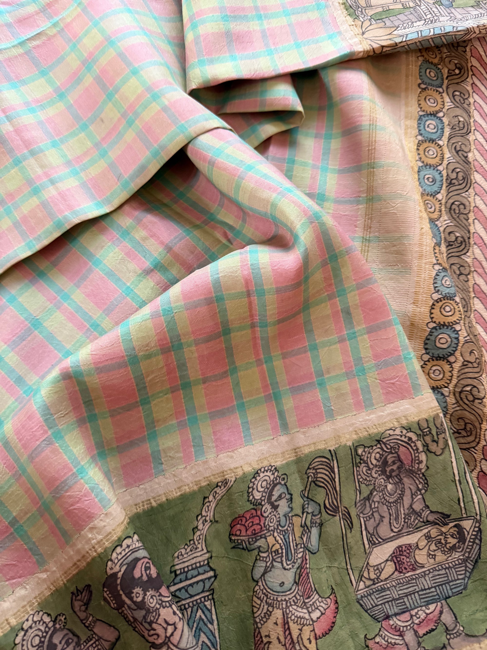 VRIKSHA: Miniature Kalamkari on Kanjivaram Silk