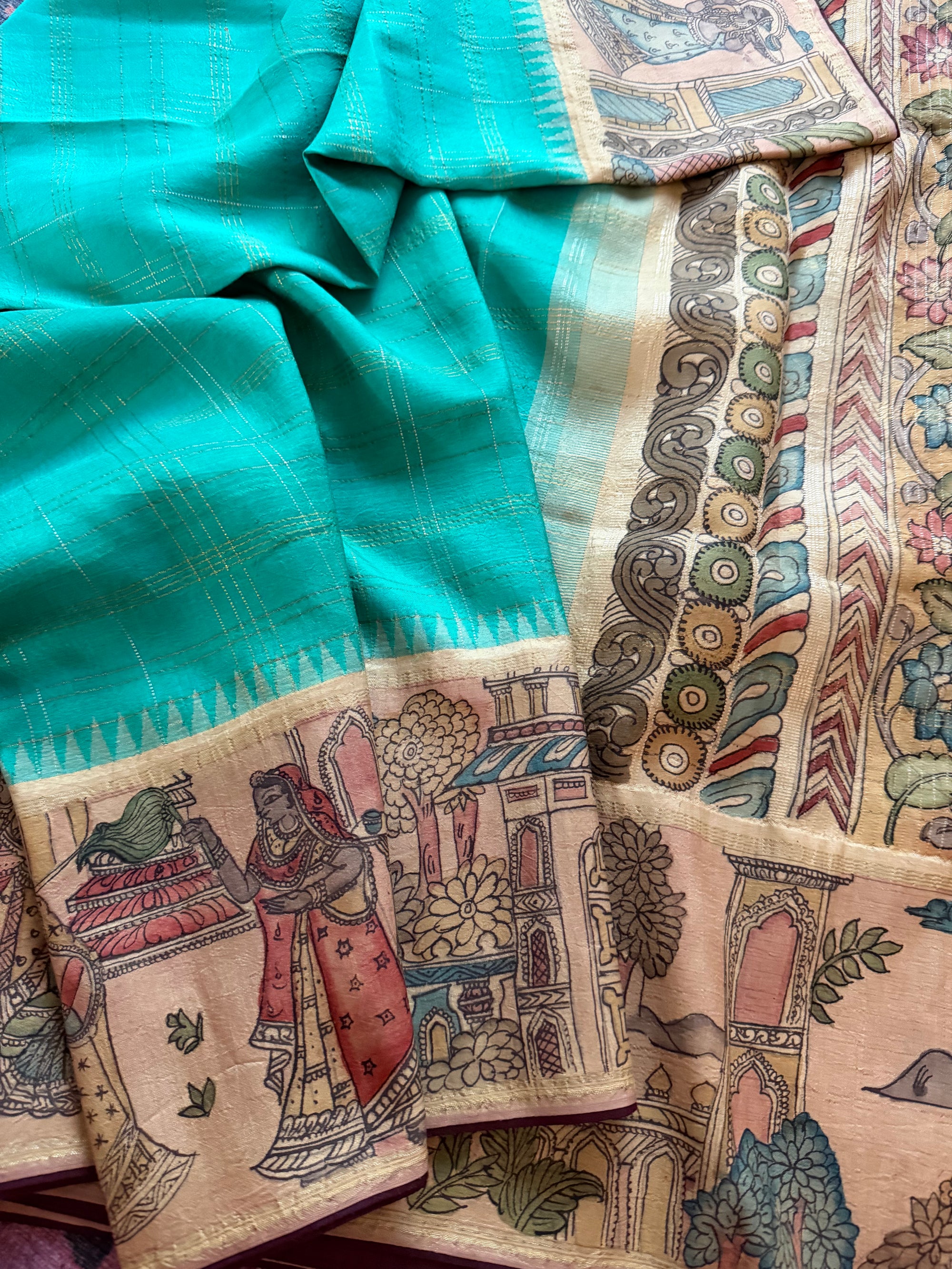 VRIKSHA: Miniature Kalamkari on Kanjivaram Silk