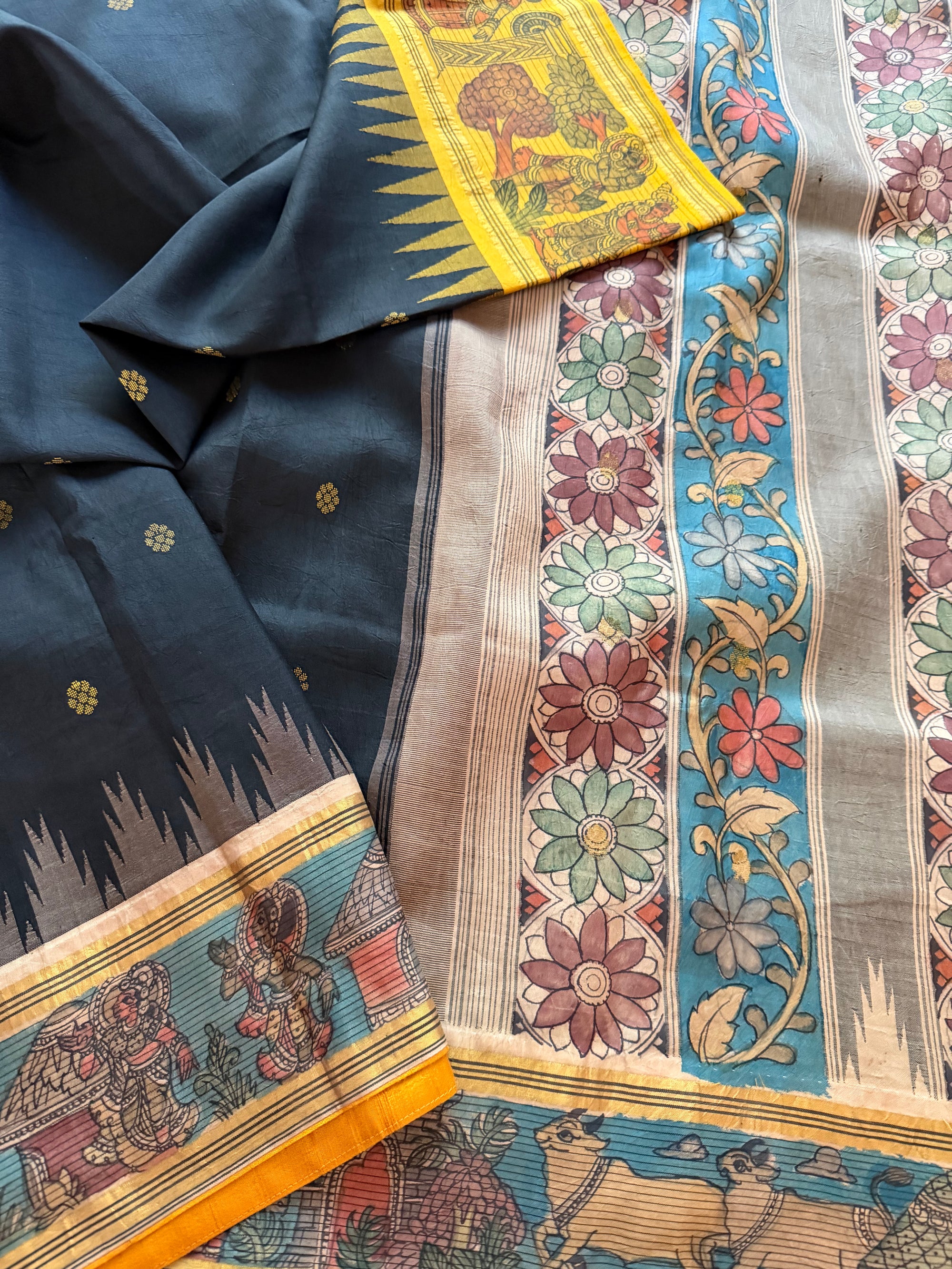 VRIKSHA: Miniature Kalamkari on Kanjivaram Silk
