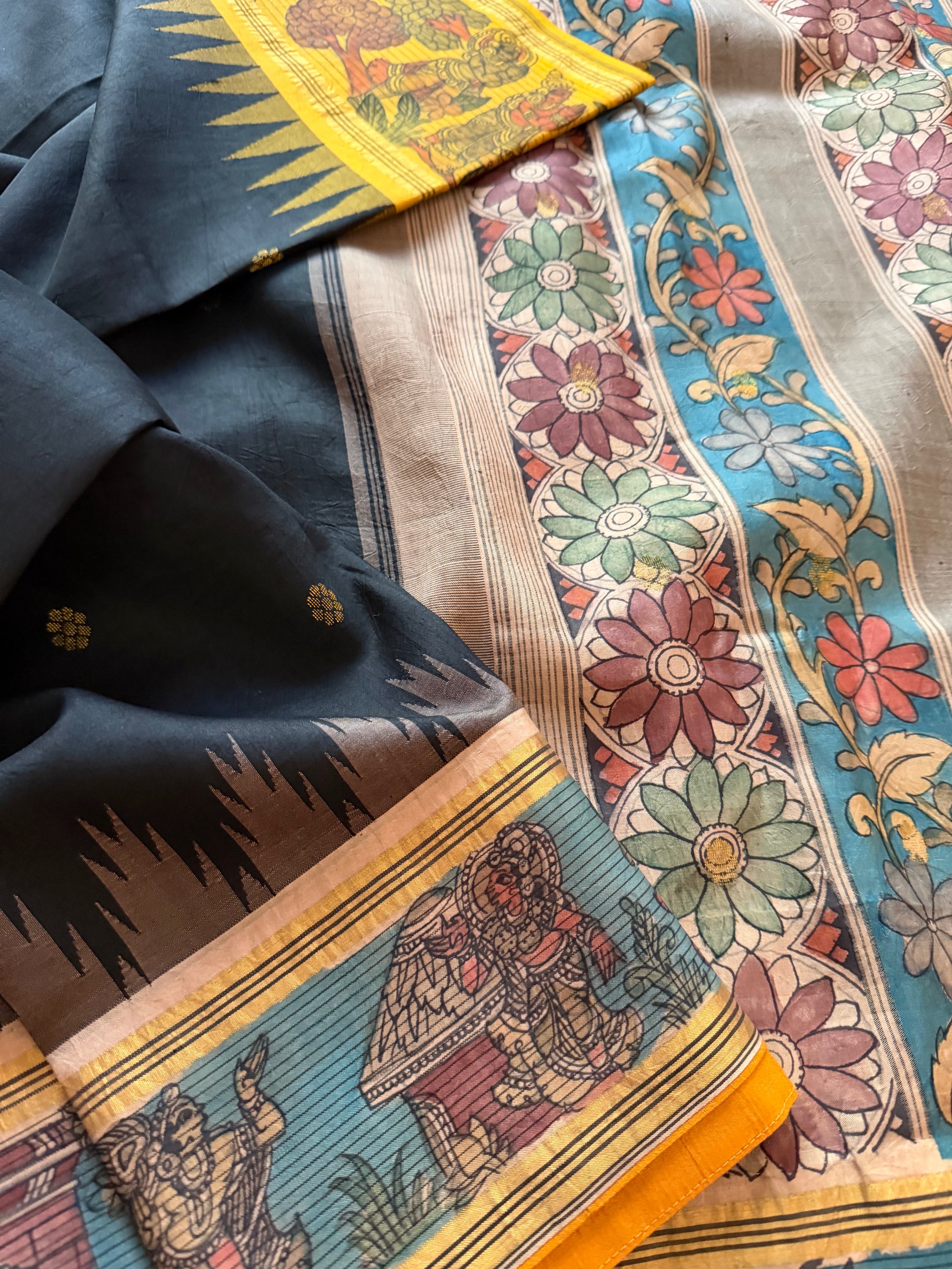 VRIKSHA: Miniature Kalamkari on Kanjivaram Silk