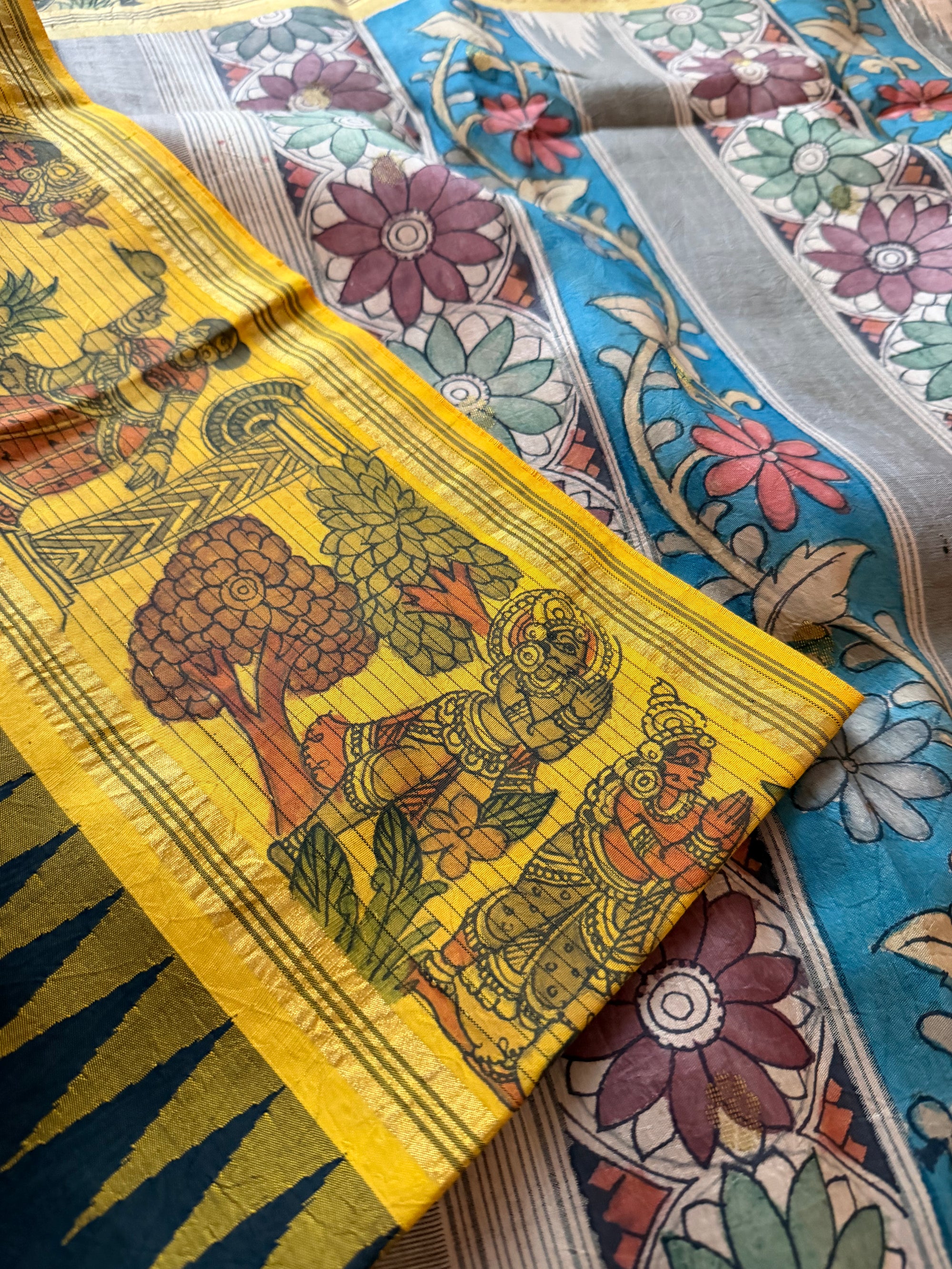 VRIKSHA: Miniature Kalamkari on Kanjivaram Silk