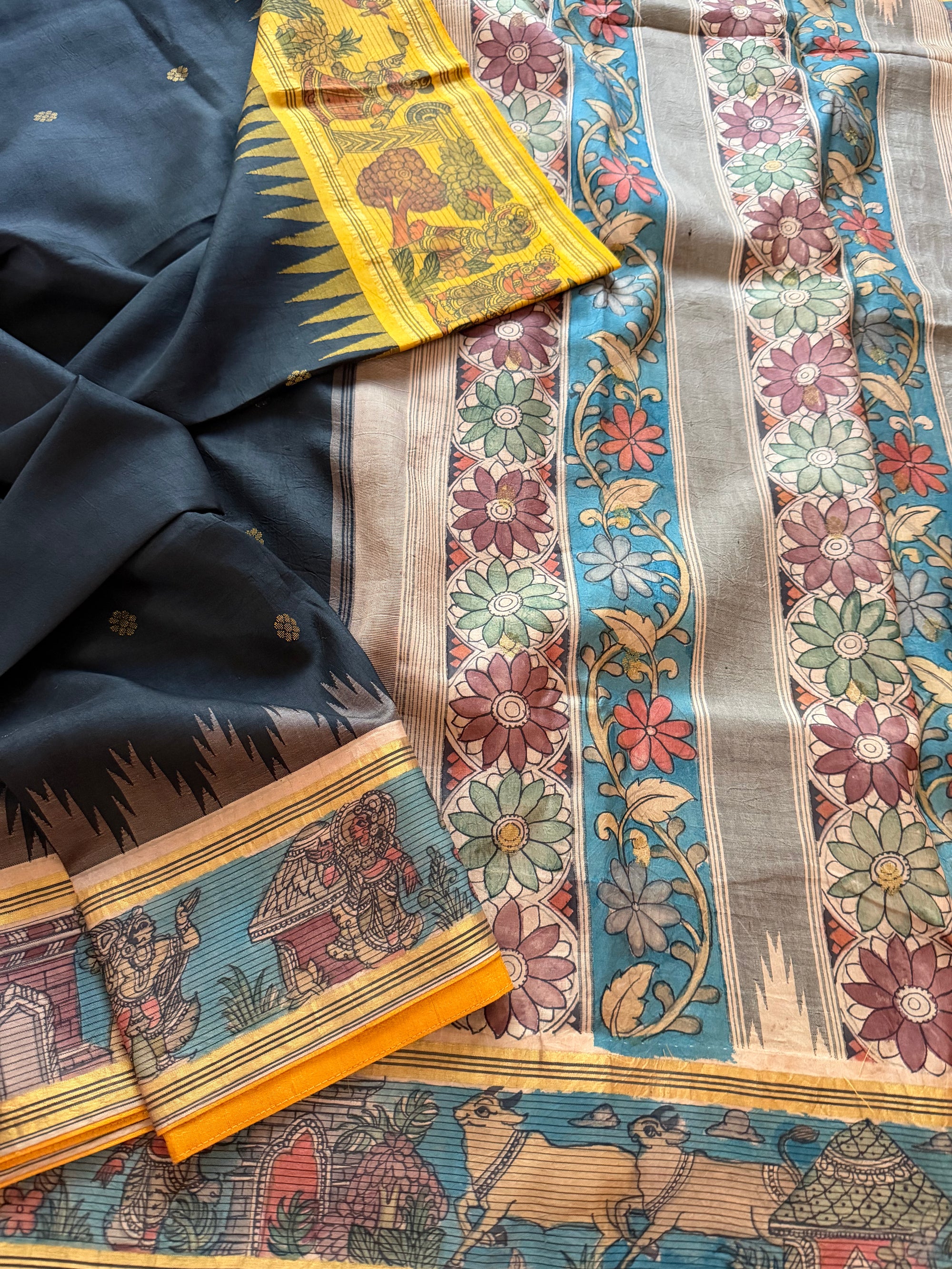 VRIKSHA: Miniature Kalamkari on Kanjivaram Silk
