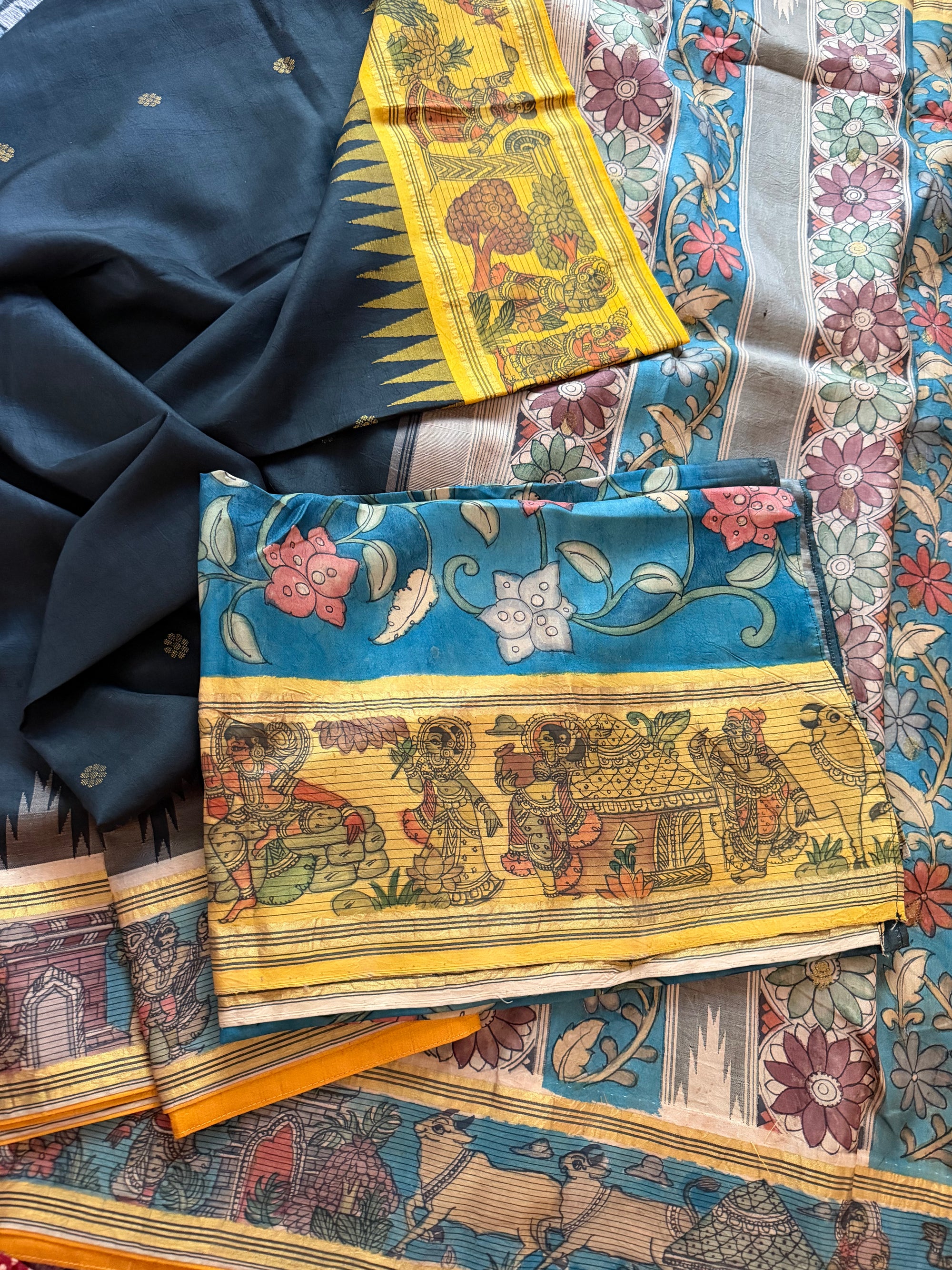 VRIKSHA: Miniature Kalamkari on Kanjivaram Silk
