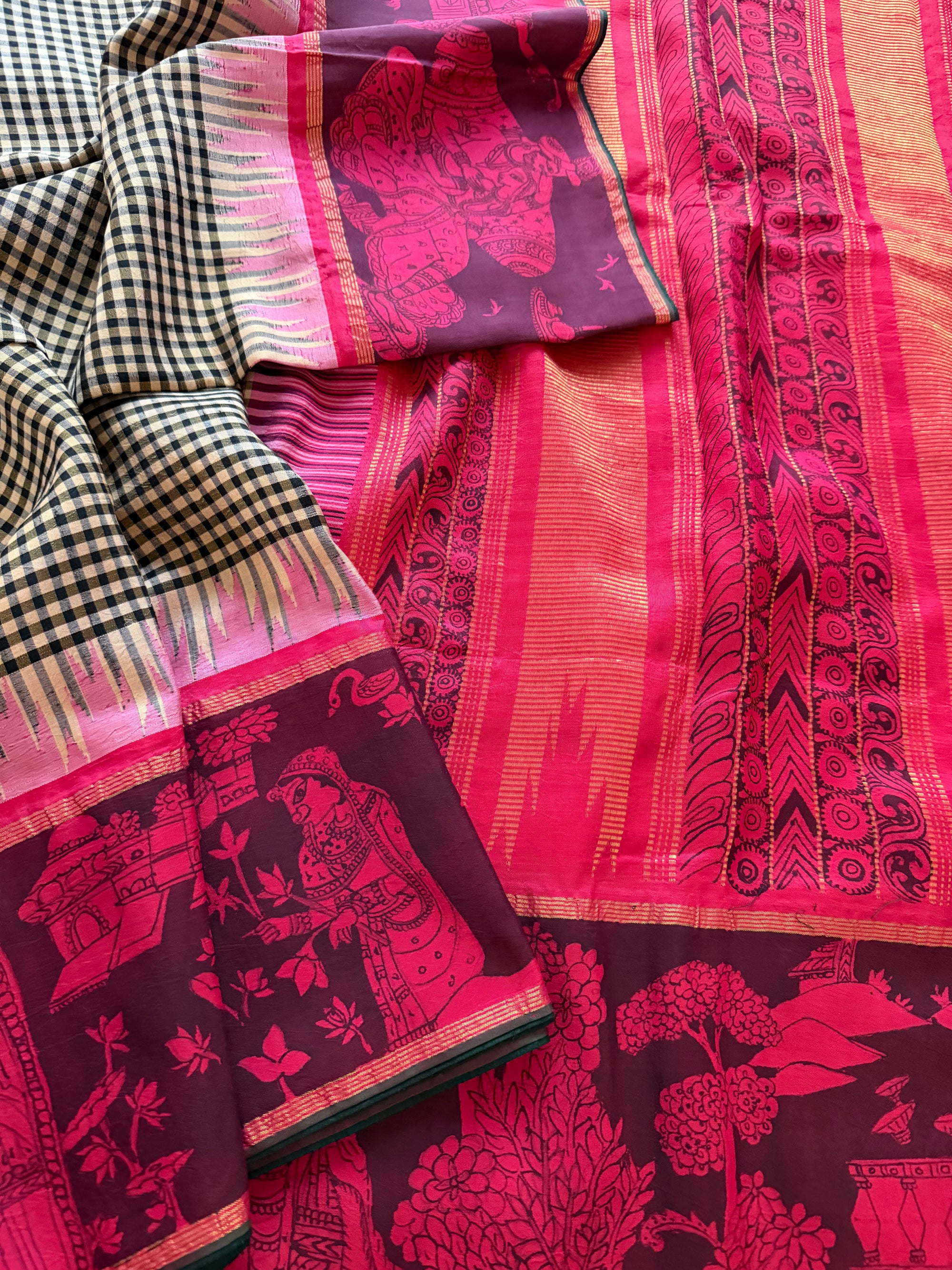 VRIKSHA: Miniature Kalamkari on Kanjivaram Silk
