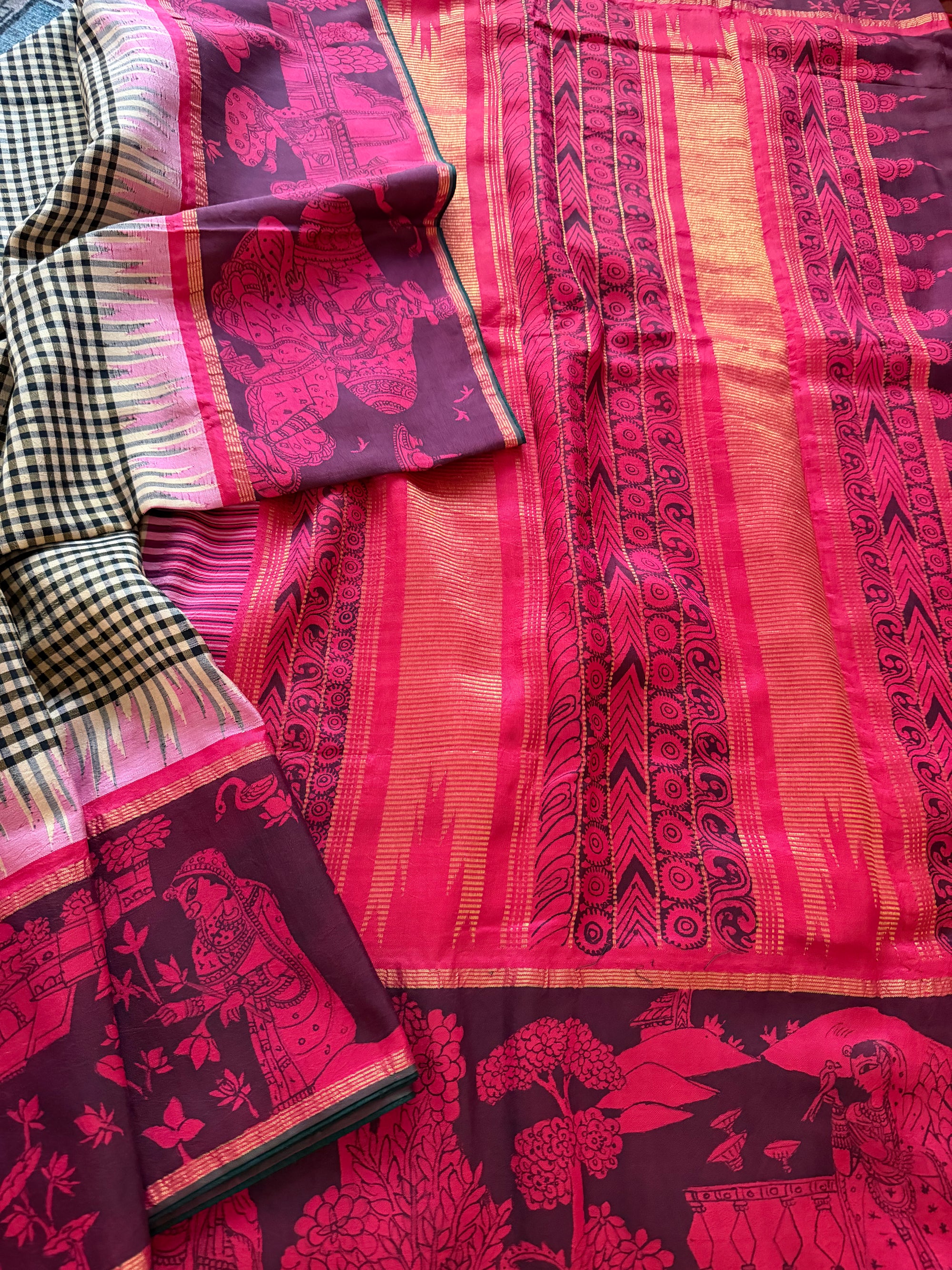 VRIKSHA: Miniature Kalamkari on Kanjivaram Silk