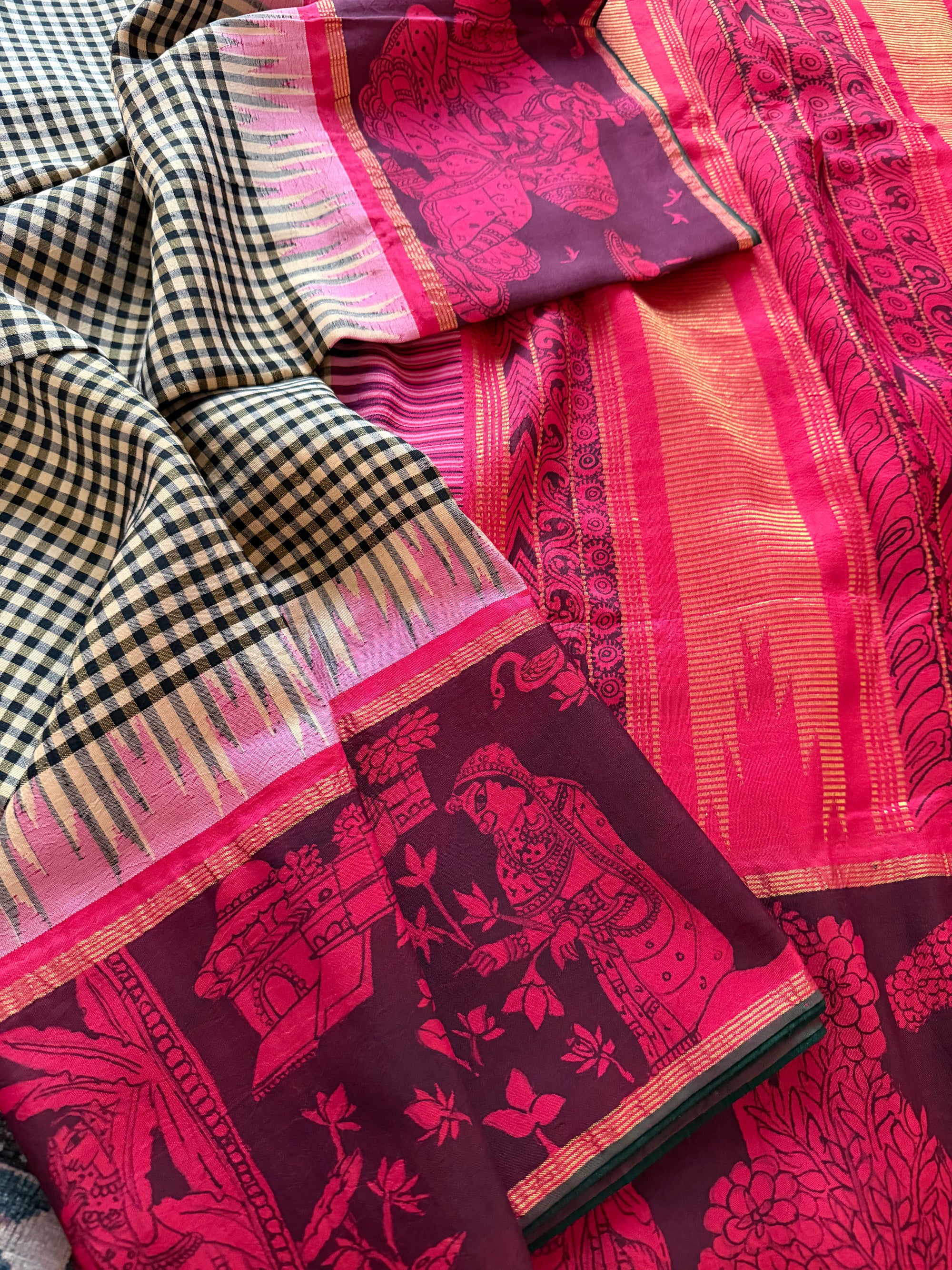 VRIKSHA: Miniature Kalamkari on Kanjivaram Silk